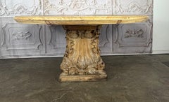 French Baroque Revival Round Dining Table, Distressed Wood C. 1900's