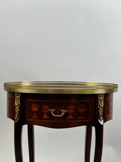 French Baroque Revival Style Oval Marquetry Side or End Table with Ormolu Accent