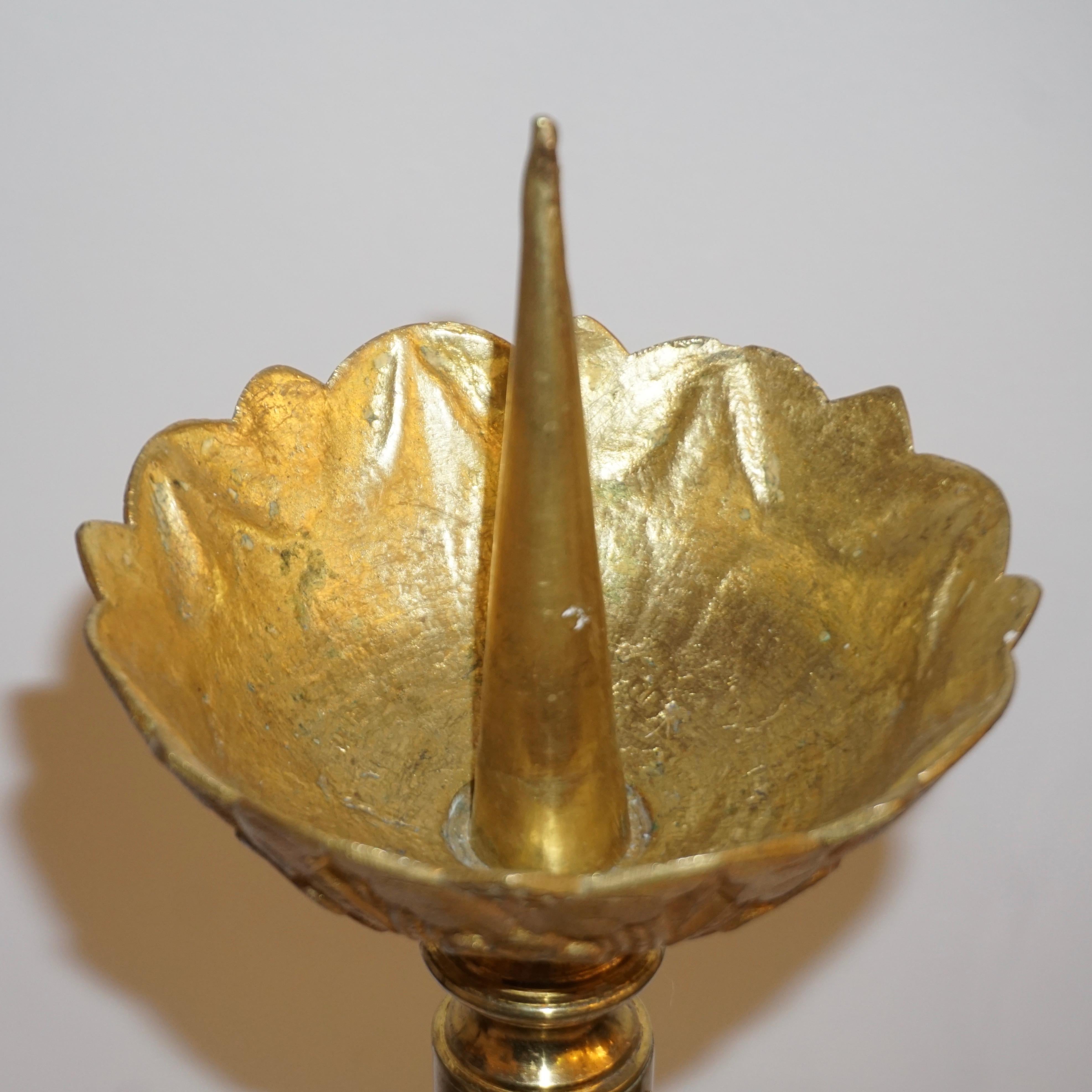 French Baroque Revival Tall Gilt Bronze Ormolu Pricket Candlestick, 1880s 7