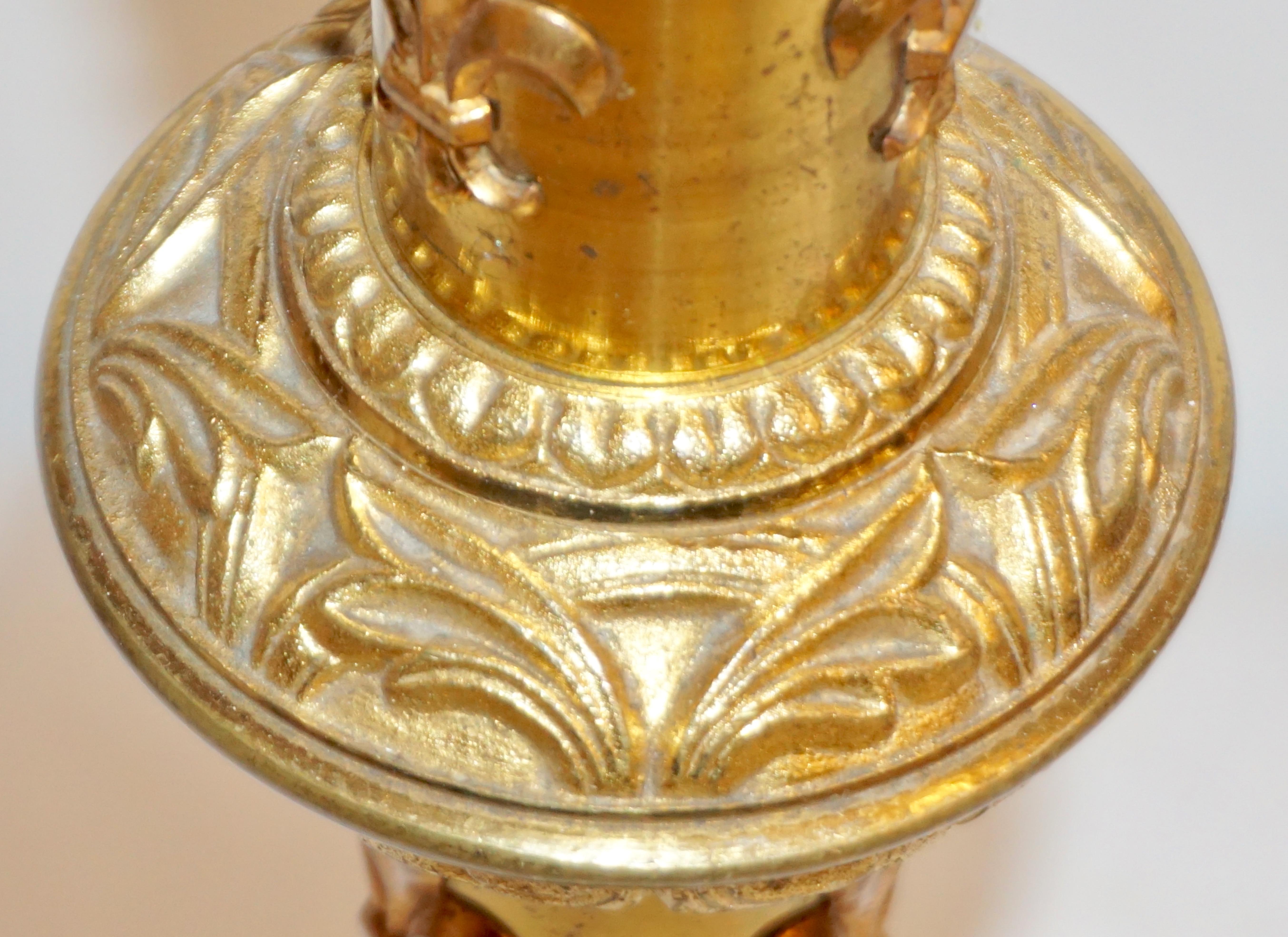French Baroque Revival Tall Gilt Bronze Ormolu Pricket Candlestick, 1880s 8