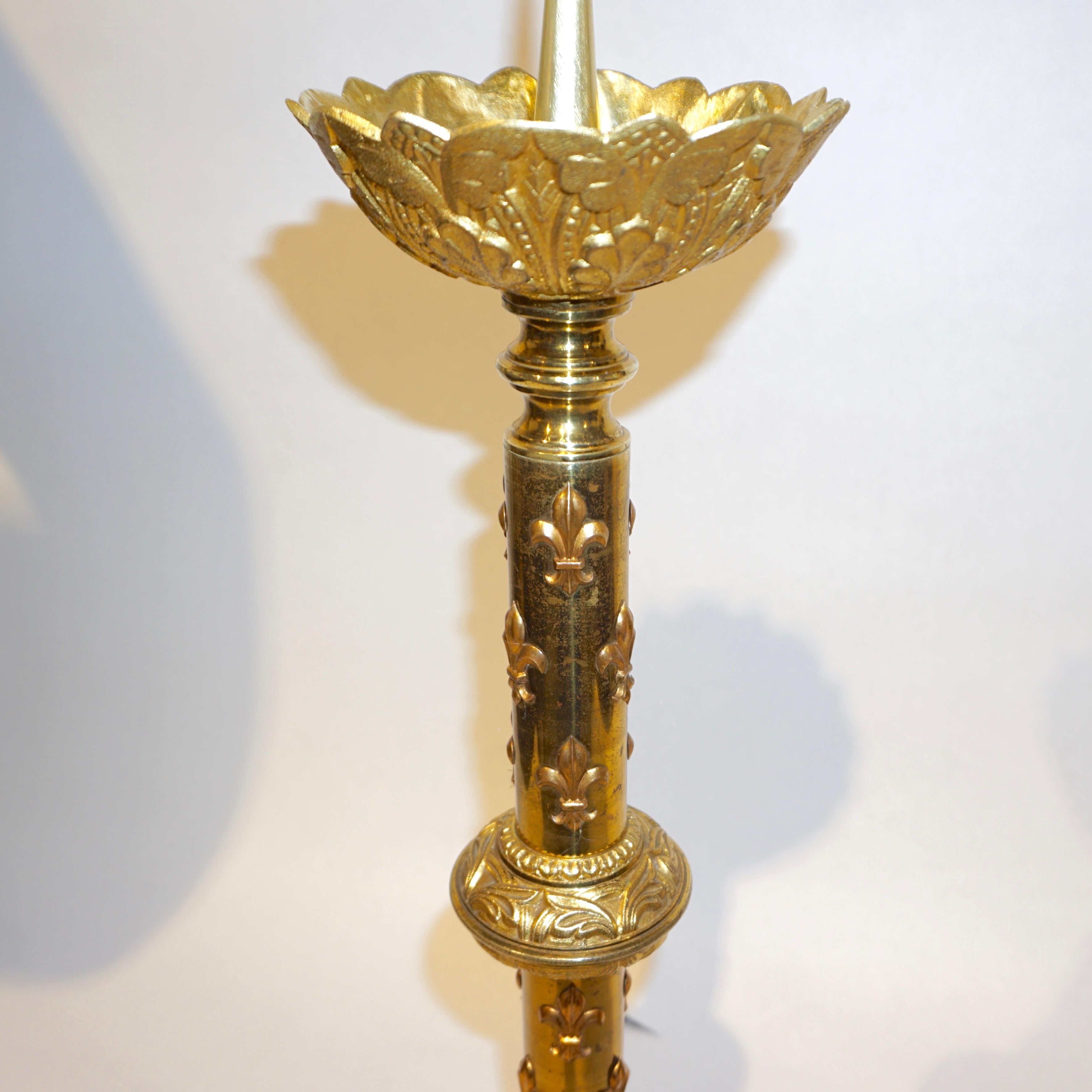 French Baroque Revival Tall Gilt Bronze Ormolu Pricket Candlestick, 1880s 10