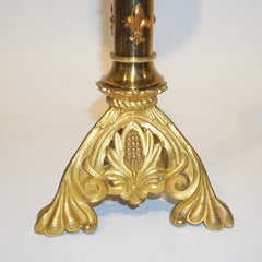 French Baroque Revival Tall Gilt Bronze Ormolu Pricket Candlestick, 1880s