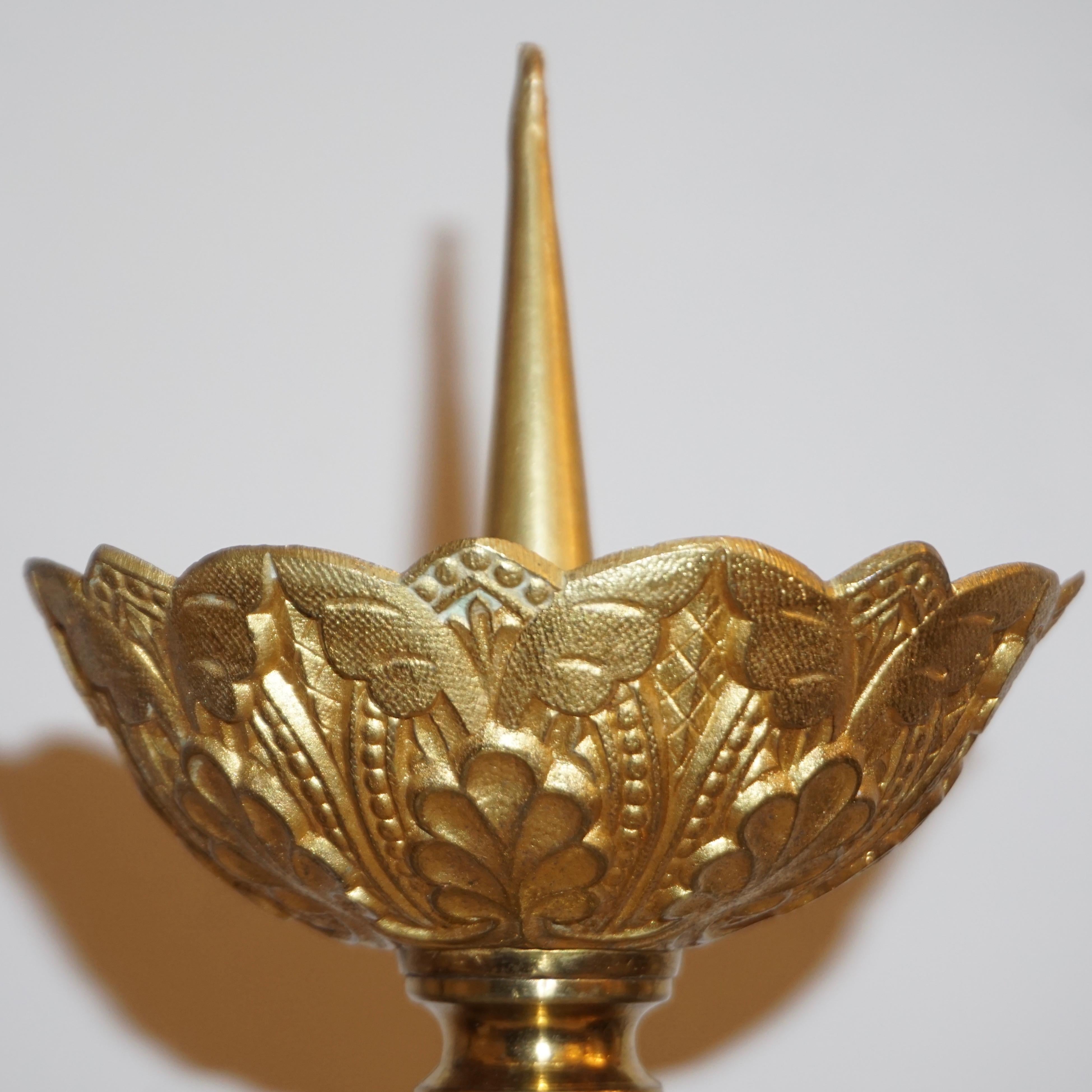 French Baroque Revival Tall Gilt Bronze Ormolu Pricket Candlestick, 1880s 1