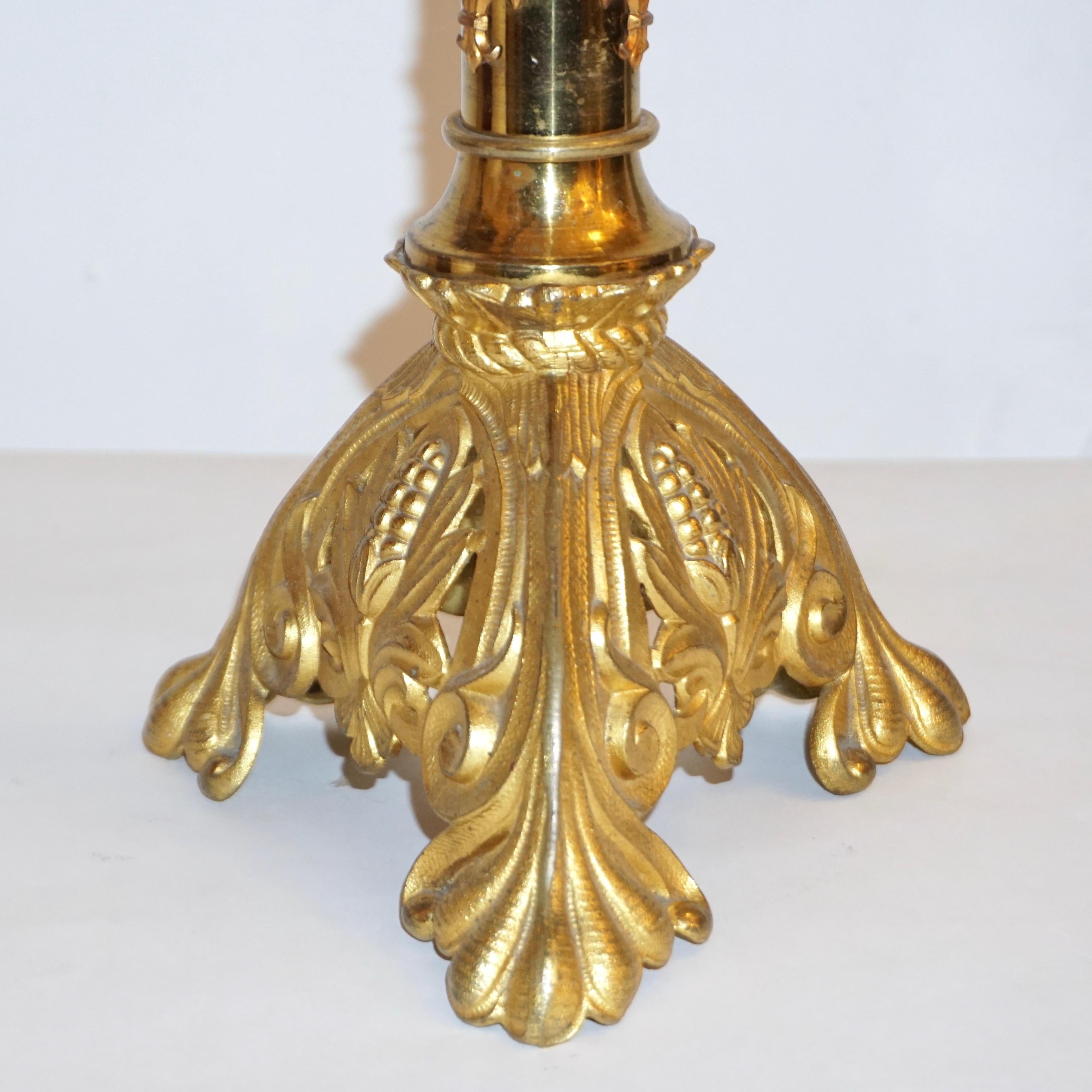 French Baroque Revival Tall Gilt Bronze Ormolu Pricket Candlestick, 1880s 3