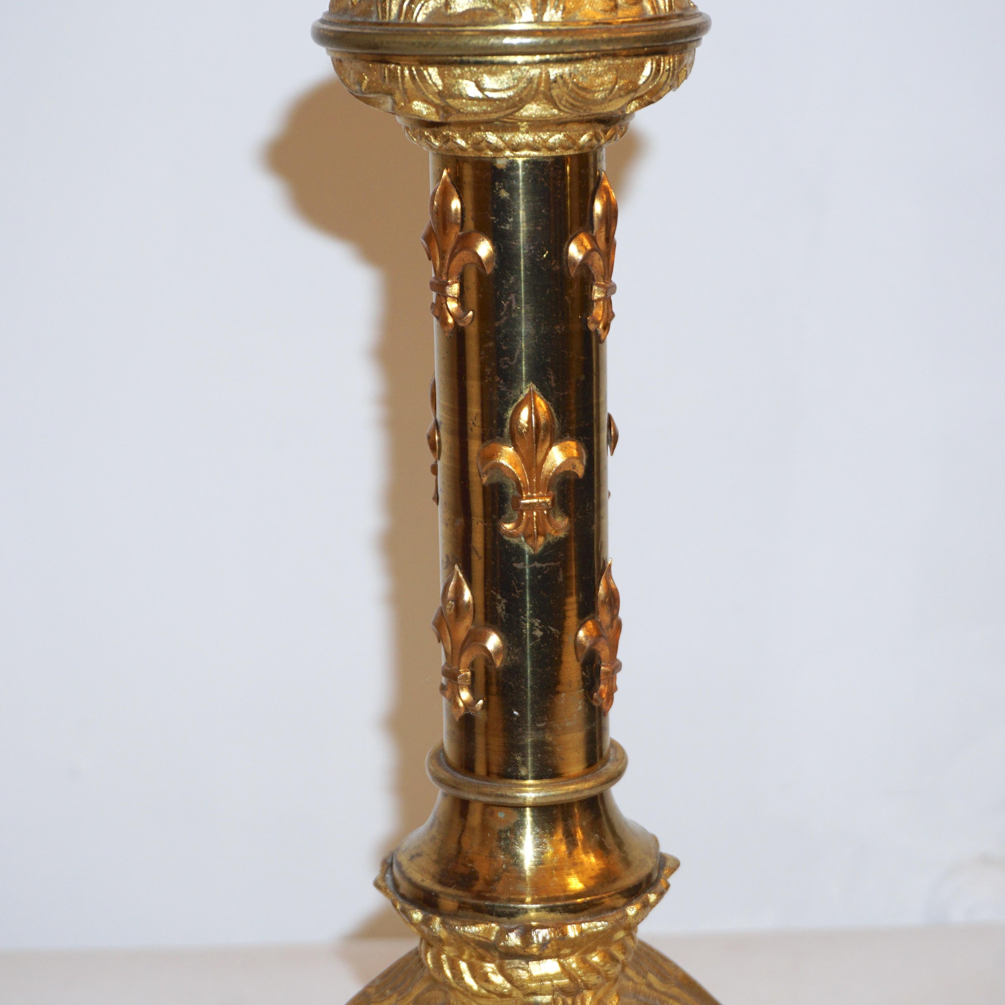 French Baroque Revival Tall Gilt Bronze Ormolu Pricket Candlestick, 1880s 5