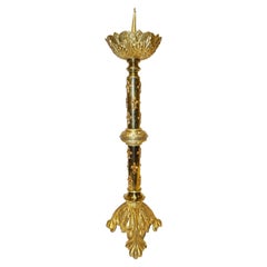 French Baroque Revival Tall Gilt Bronze Ormolu Pricket Candlestick, 1880s