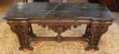 French Baroque Revival Walnut Black Marble Top Sideboard Circa 1920