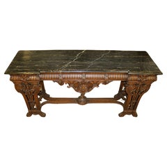 French Baroque Revival Walnut Black Marble Top Sideboard Circa 1920