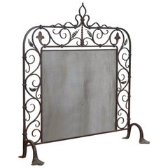 Antique French Baroque Revival Wrought Iron Fire Screen Last Quarter of the 19th Century
