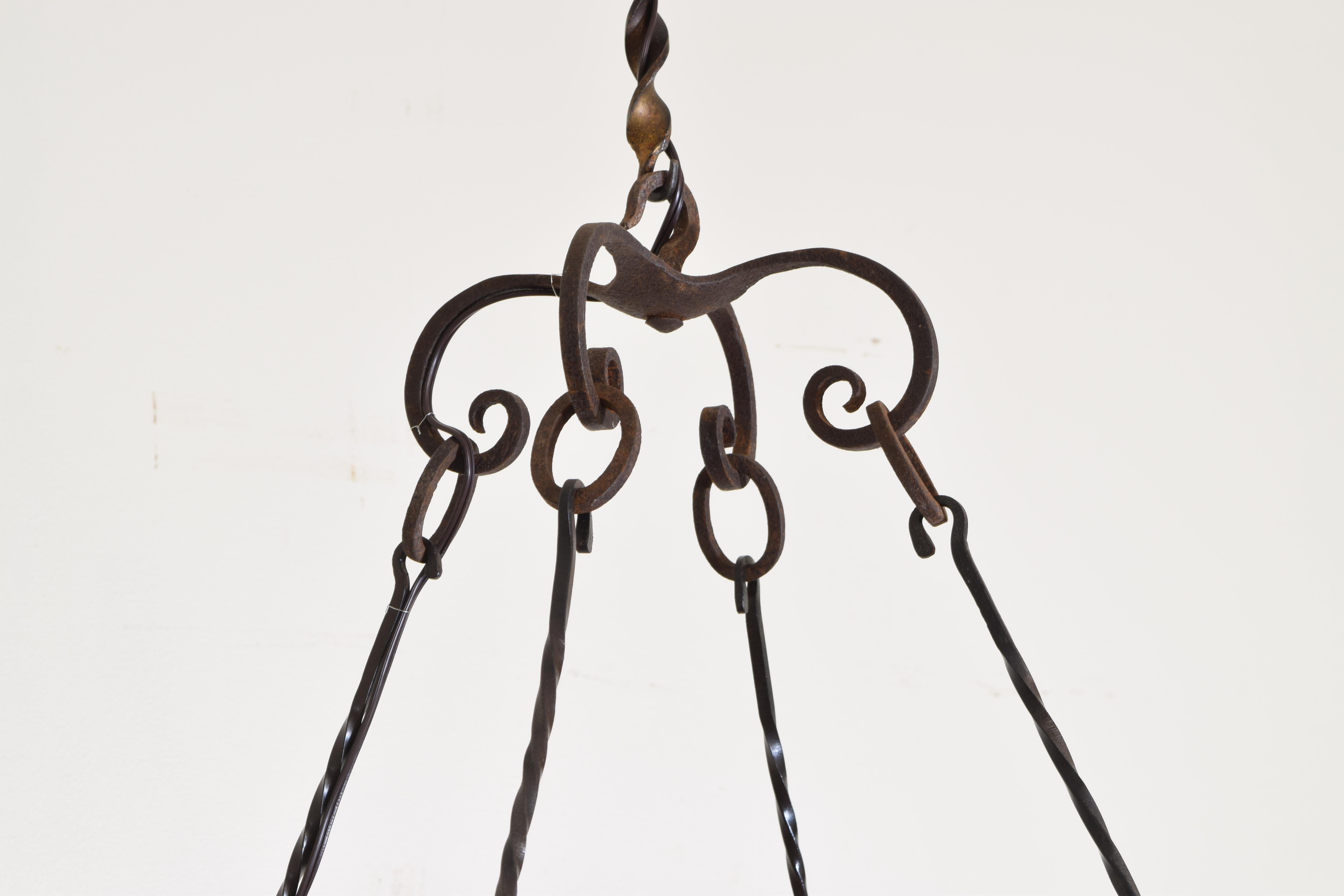 French Baroque Revival Wrought Iron Octagonal 8-Light Chandelier 19th Century 5