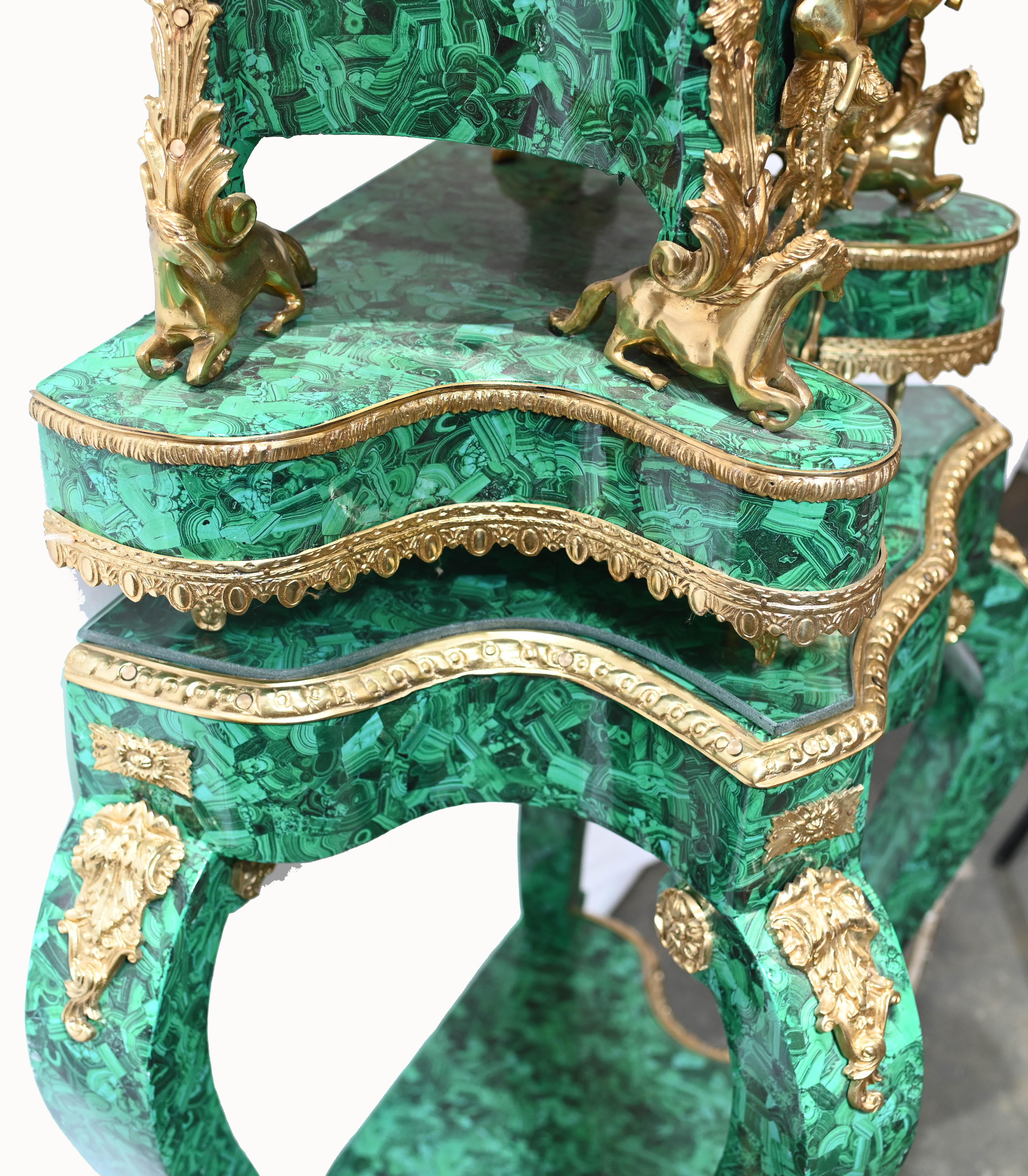 French Baroque Standing Clock Malachite Gilt 5