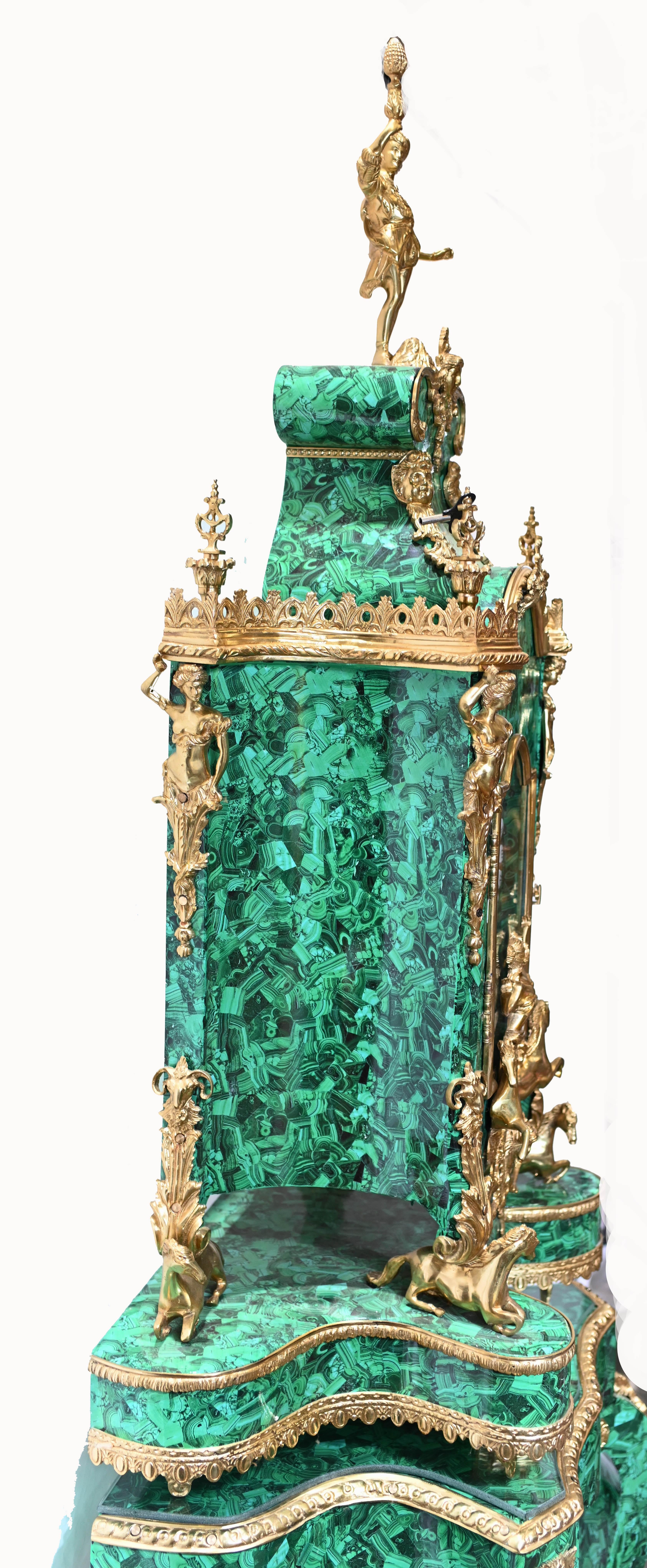French Baroque Standing Clock Malachite Gilt 8
