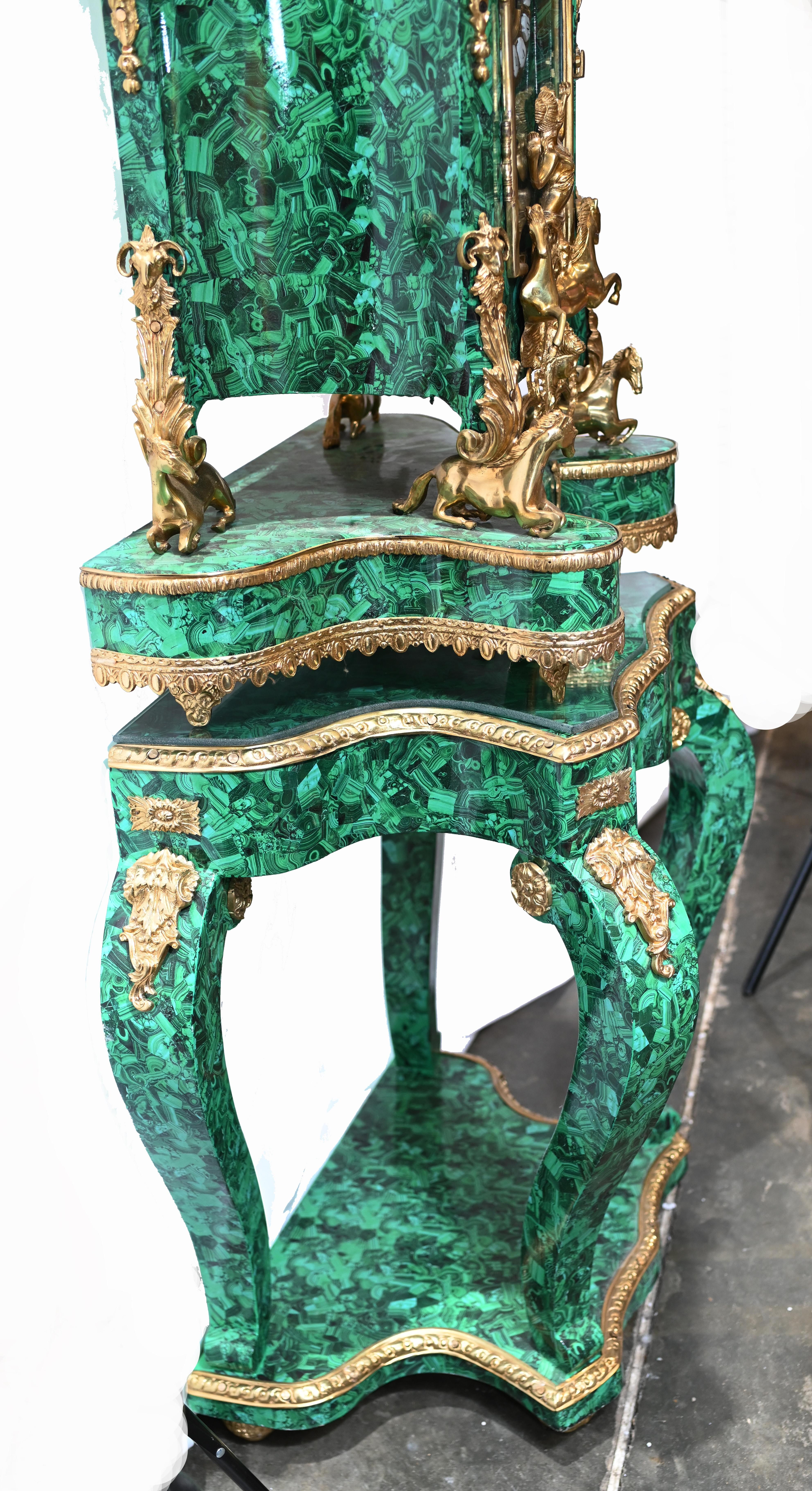 French Baroque Standing Clock Malachite Gilt 9