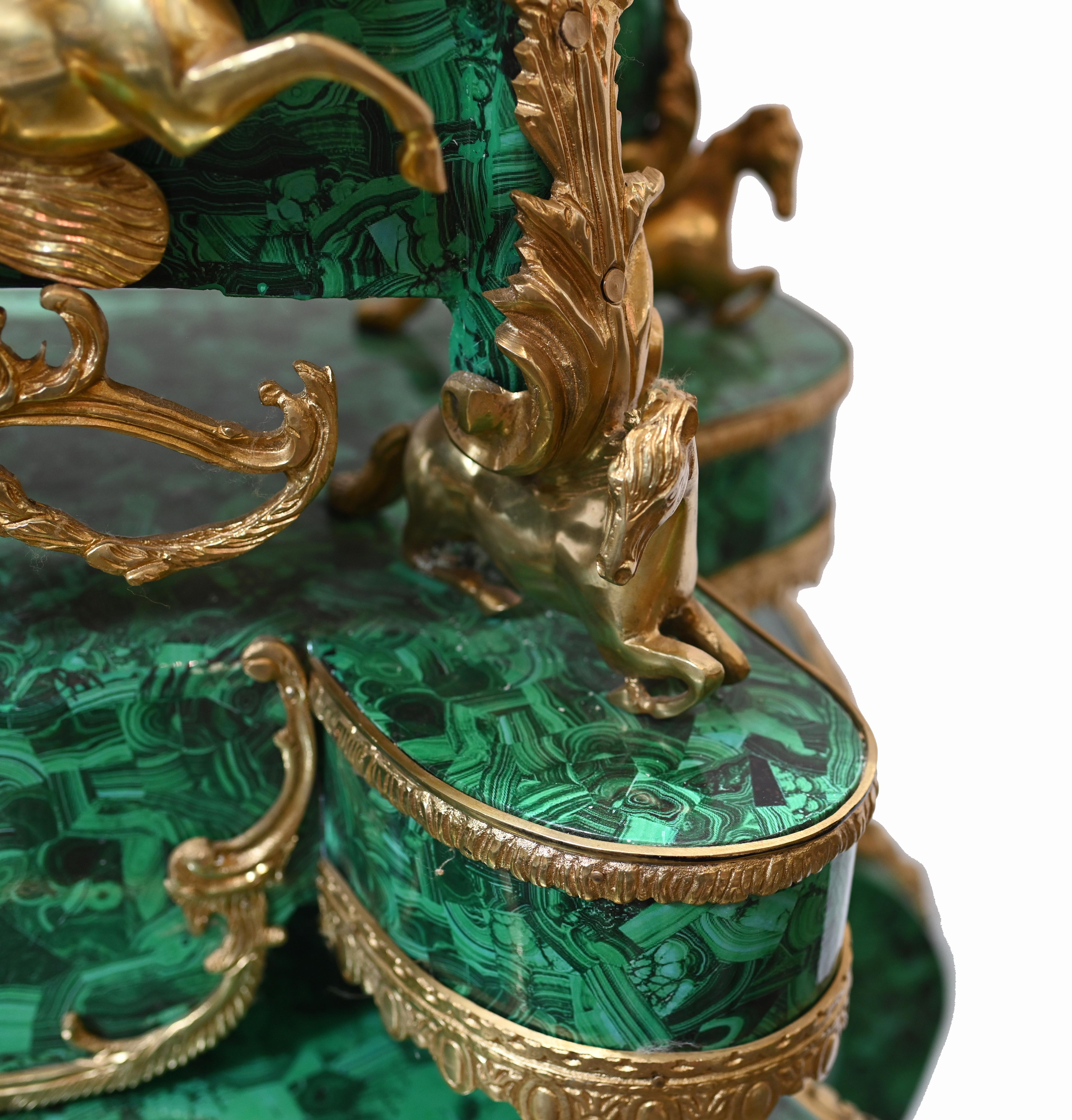 French Baroque Standing Clock Malachite Gilt 10