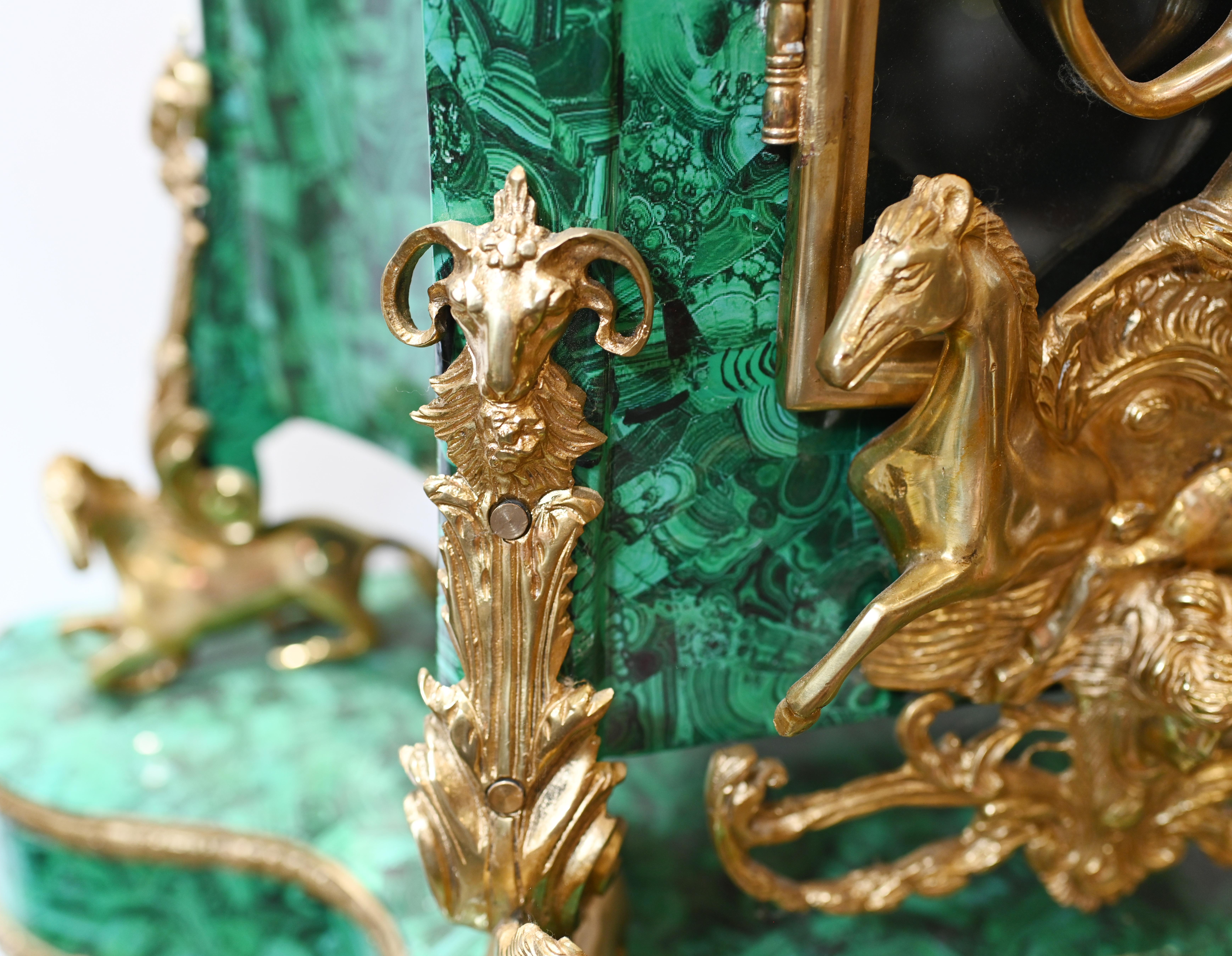 French Baroque Standing Clock Malachite Gilt 11