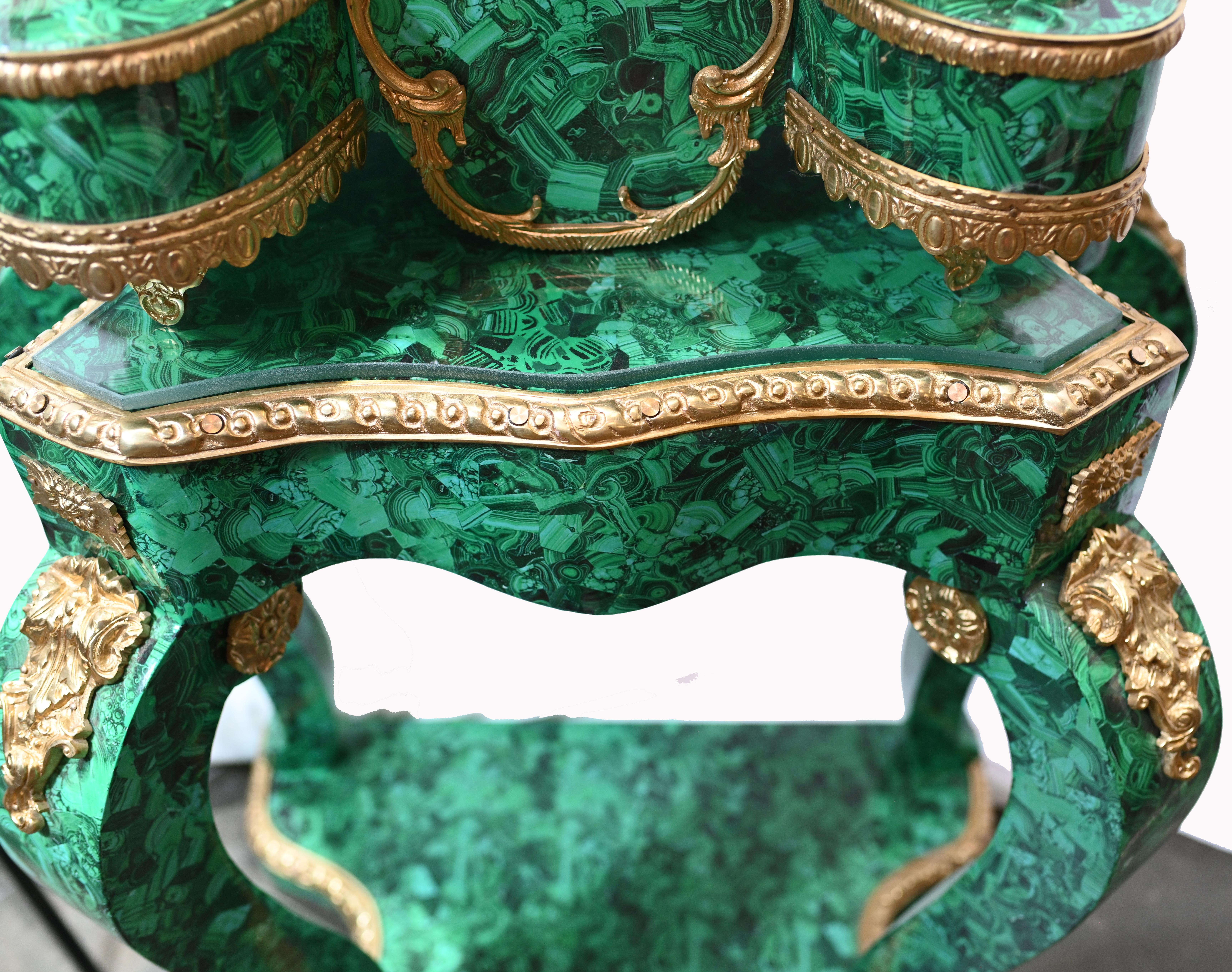 French Baroque Standing Clock Malachite Gilt 13