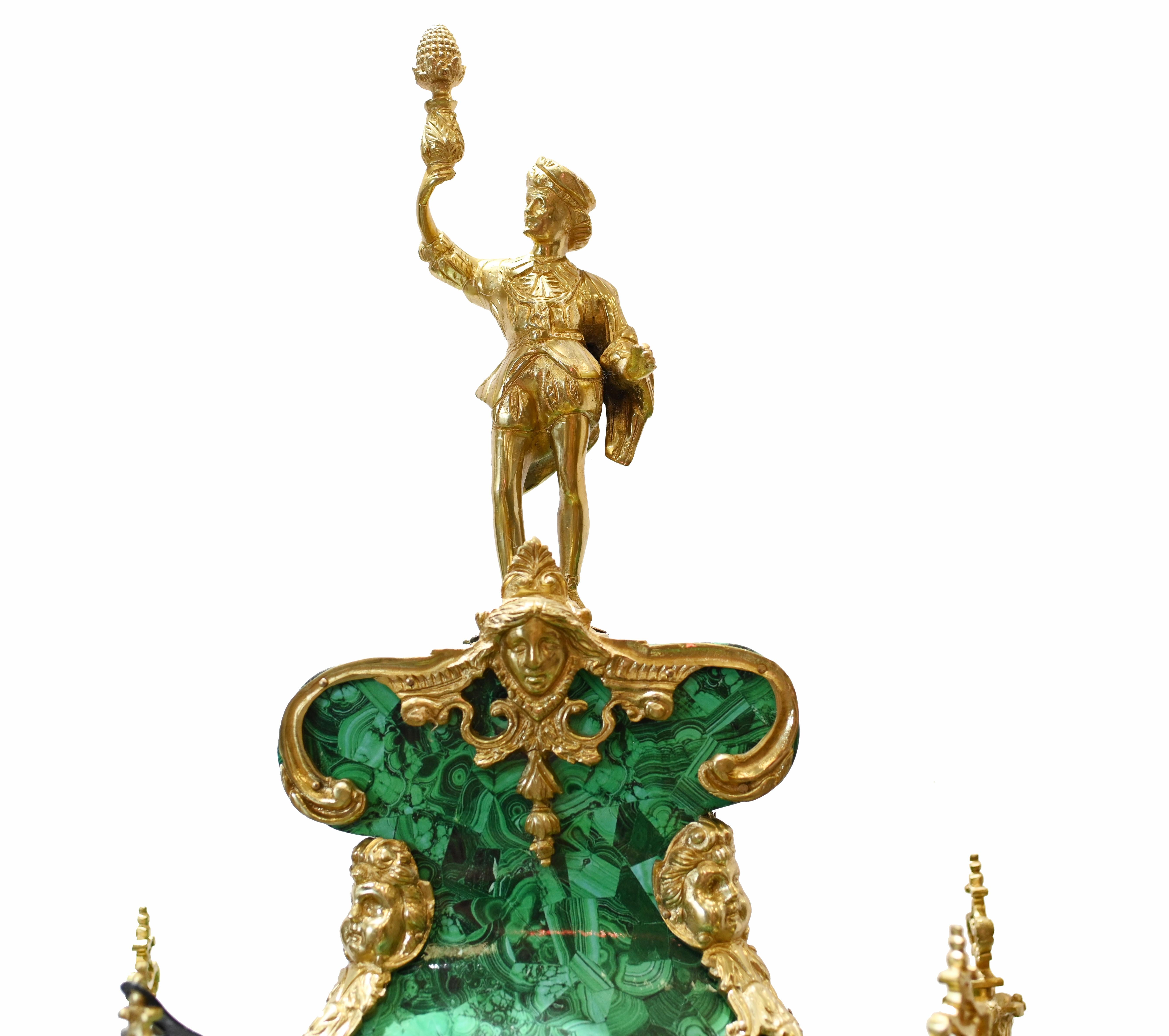 Late 20th Century French Baroque Standing Clock Malachite Gilt