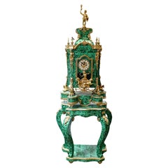 French Baroque Standing Clock Malachite Gilt