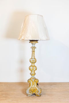 French Baroque Style 1870s Carved, Painted and Parcel-Gilt Candlestick Lamp