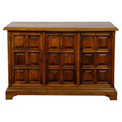 French Baroque Style 1910s Walnut Three-Door Buffet with Carved Panels