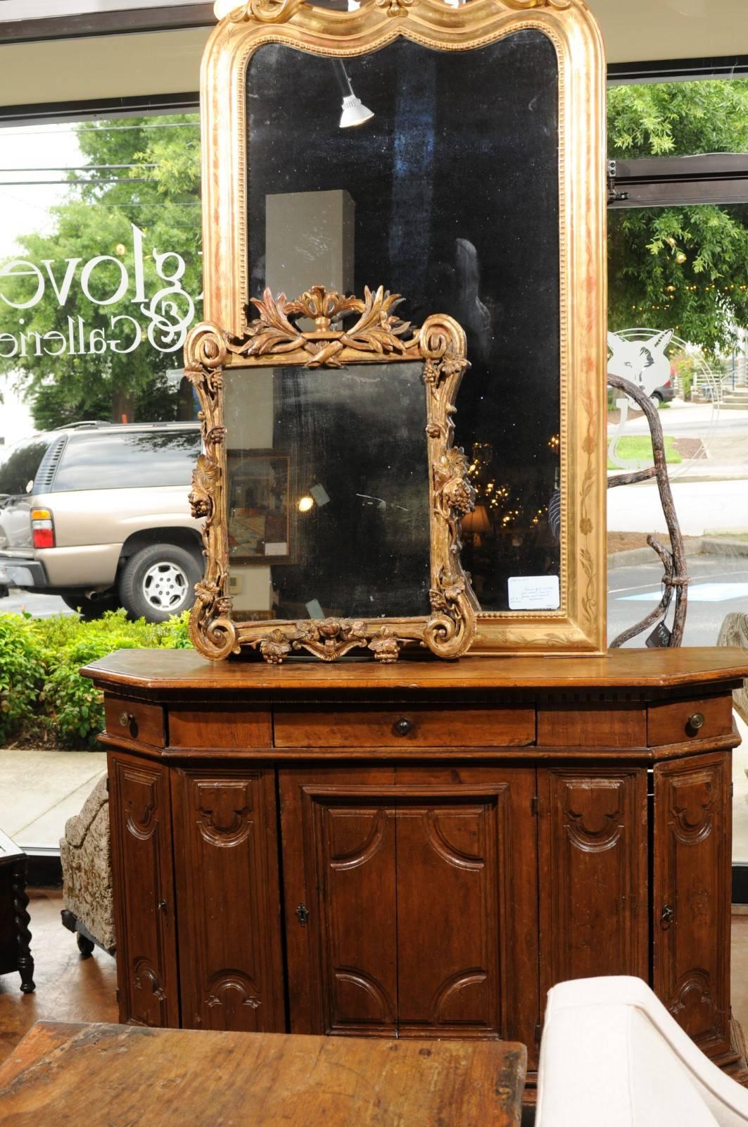 French Baroque Style 19th Century Carved Giltwood Mirror with Grapes and Volutes In Good Condition In Atlanta, GA