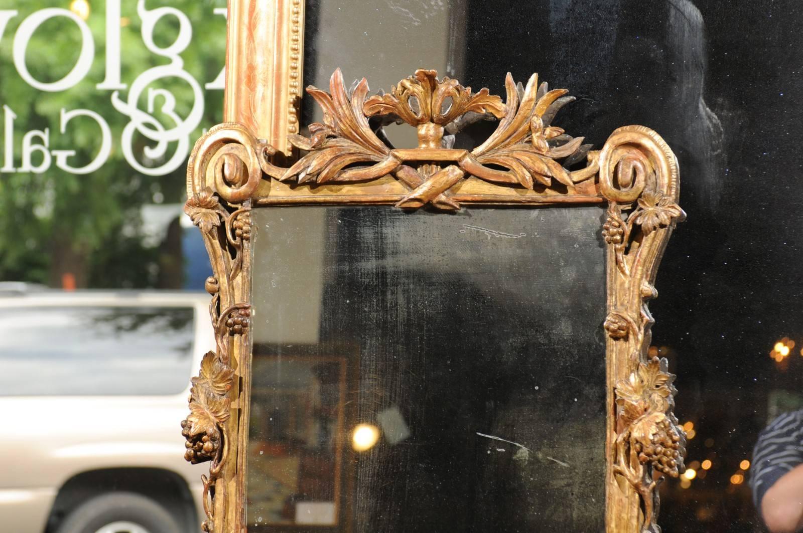 French Baroque Style 19th Century Carved Giltwood Mirror with Grapes and Volutes 1