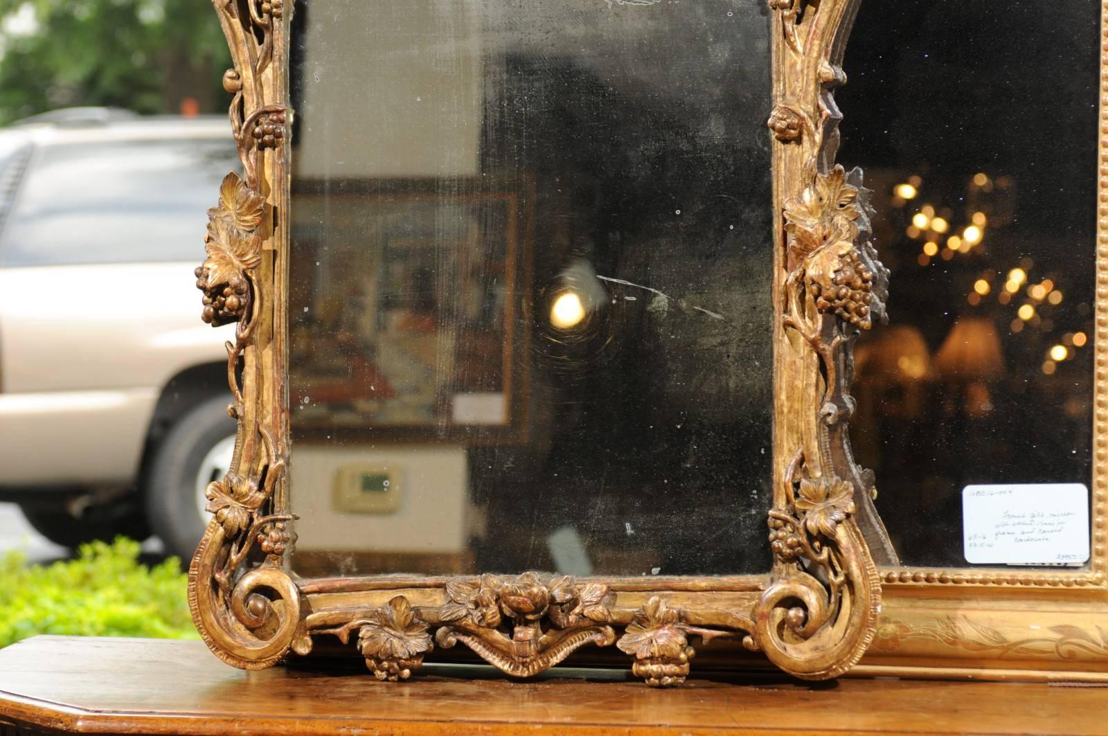 French Baroque Style 19th Century Carved Giltwood Mirror with Grapes and Volutes 2