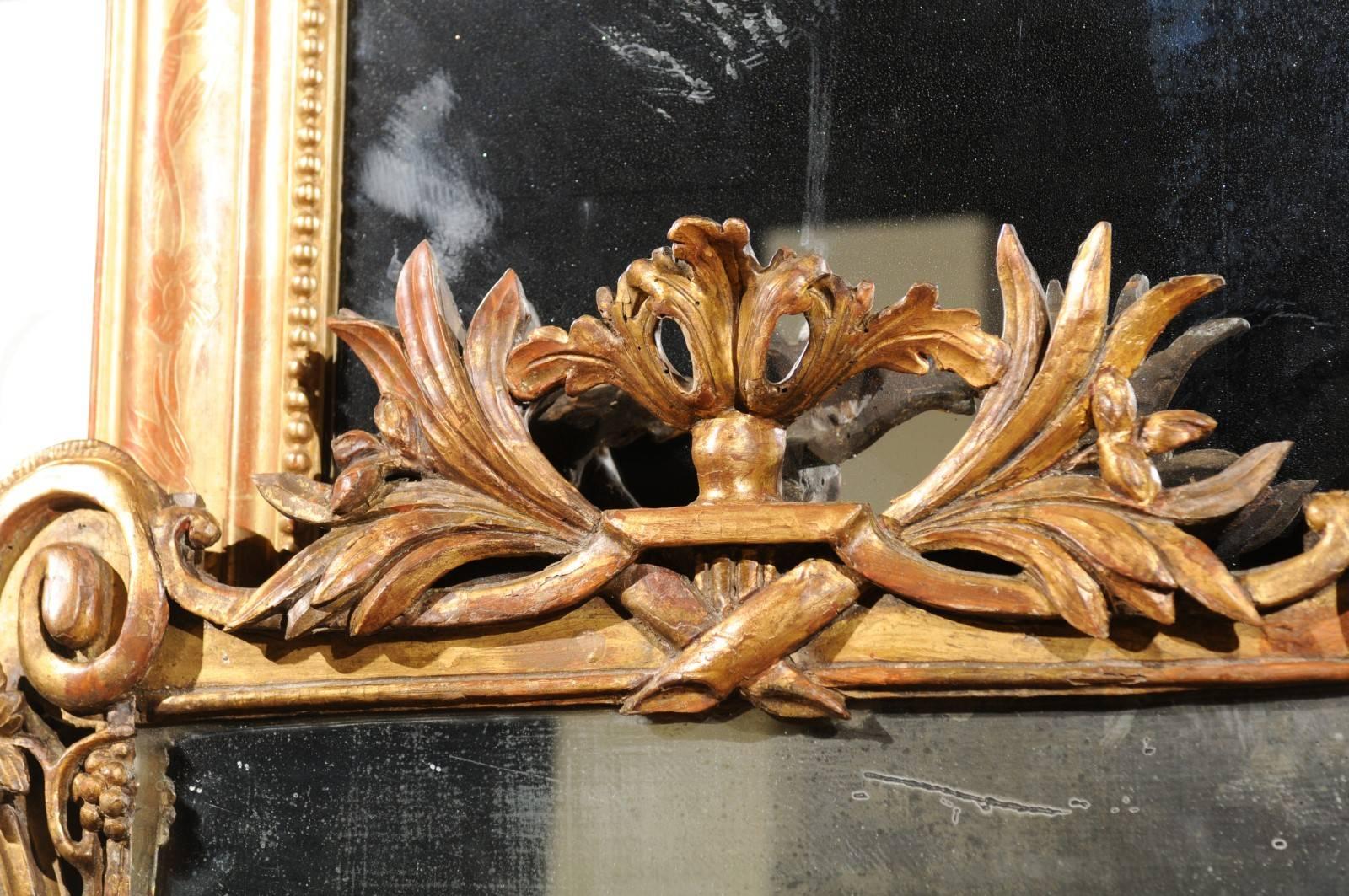 French Baroque Style 19th Century Carved Giltwood Mirror with Grapes and Volutes 4