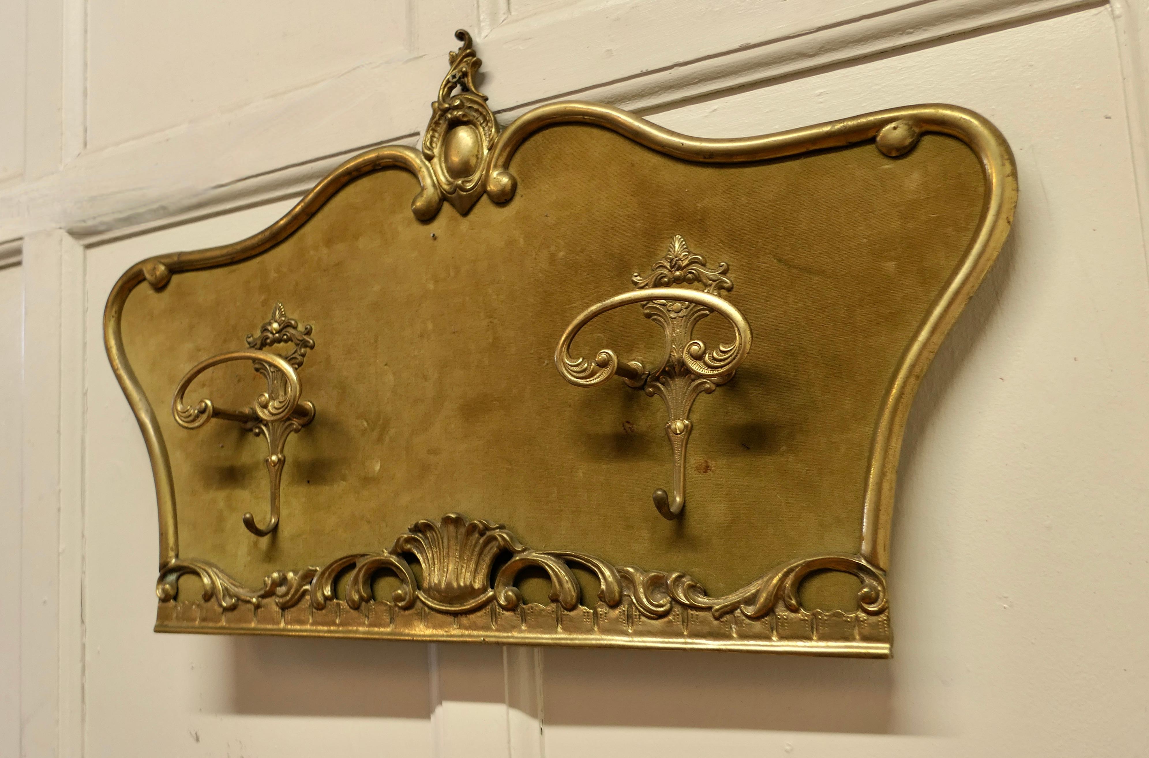 French Baroque Style Brass and Velvet Coat Hanger In Good Condition For Sale In Chillerton, Isle of Wight
