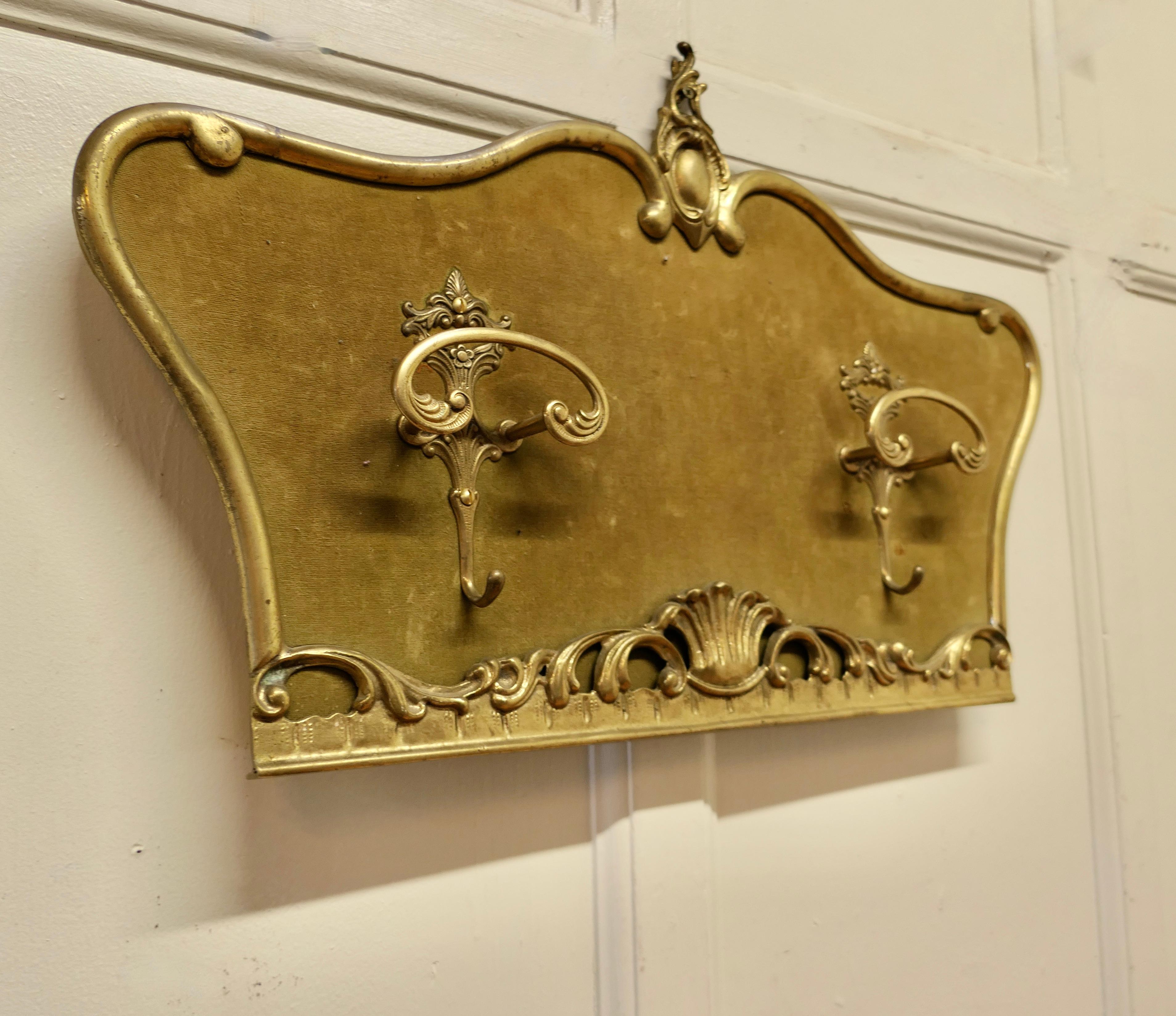 20th Century French Baroque Style Brass and Velvet Coat Hanger For Sale