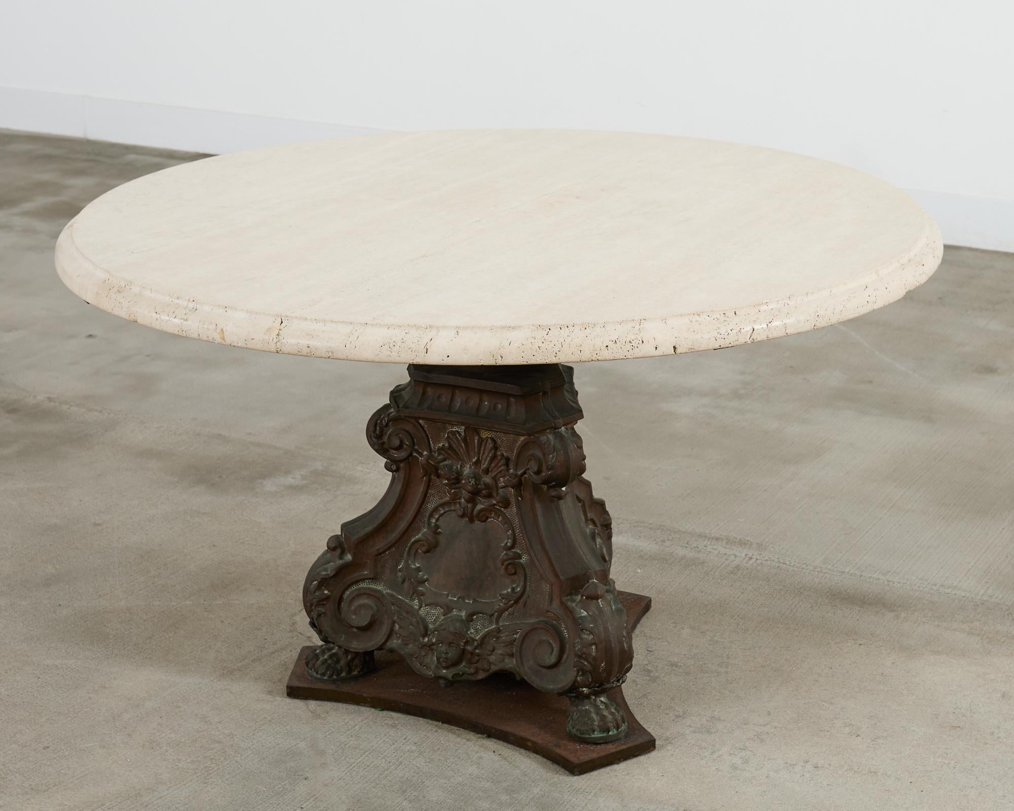 Table de salle à manger de style baroque français en bronze et travertin Abîmé - En vente à Rio Vista, CA