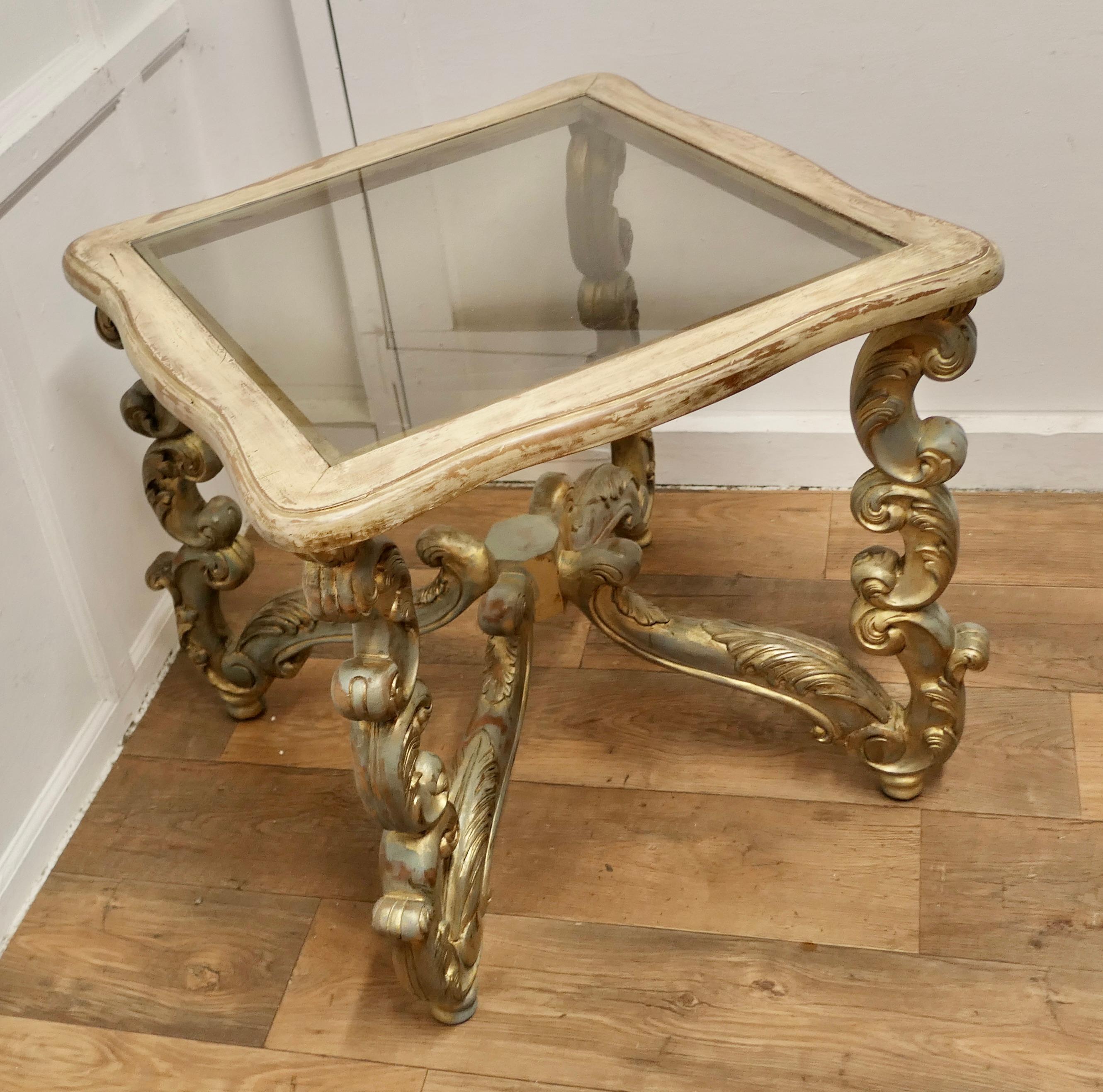 20th Century  French Baroque Style Carved and Painted Occasional Table    For Sale