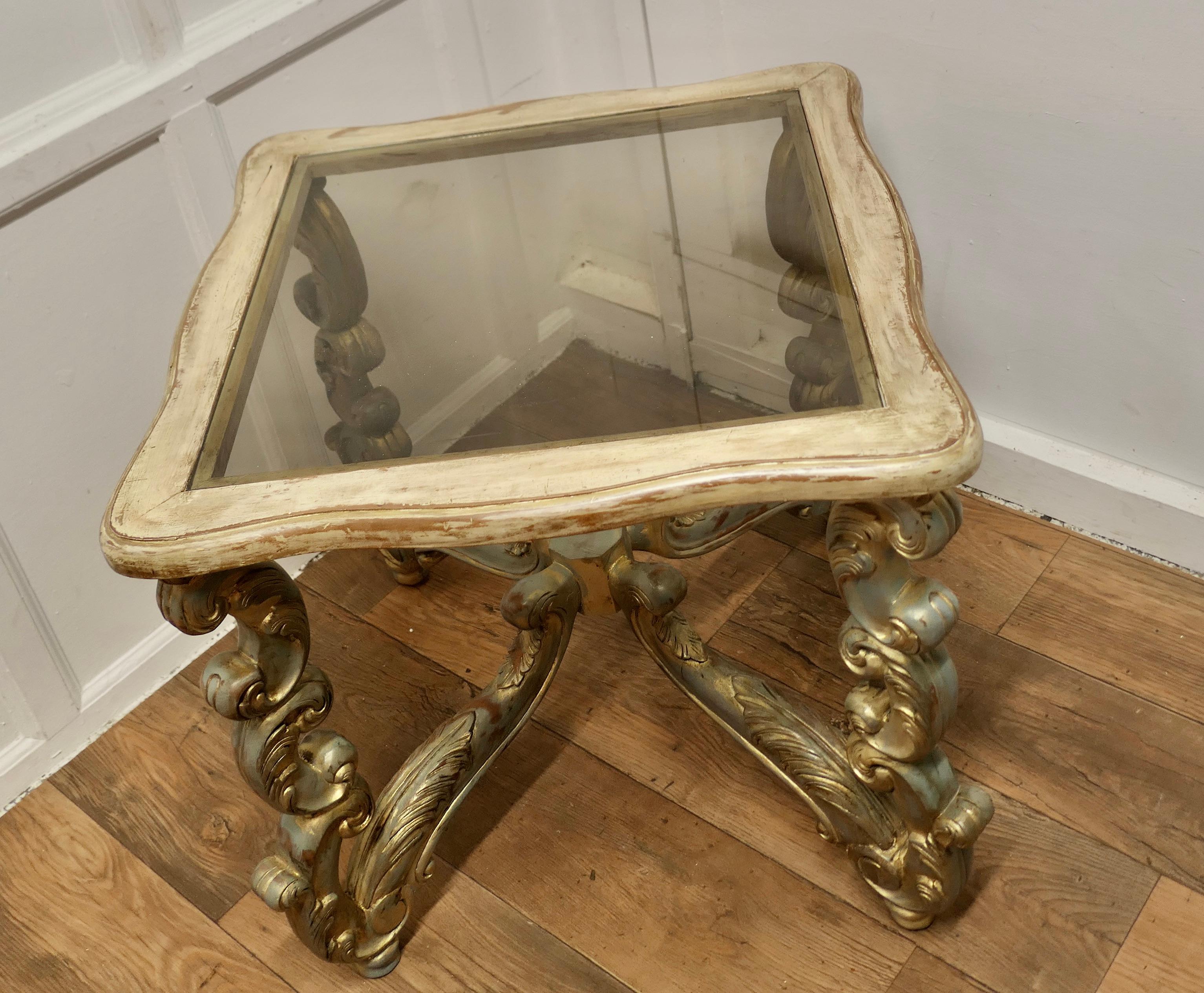 Pine  French Baroque Style Carved and Painted Occasional Table    For Sale