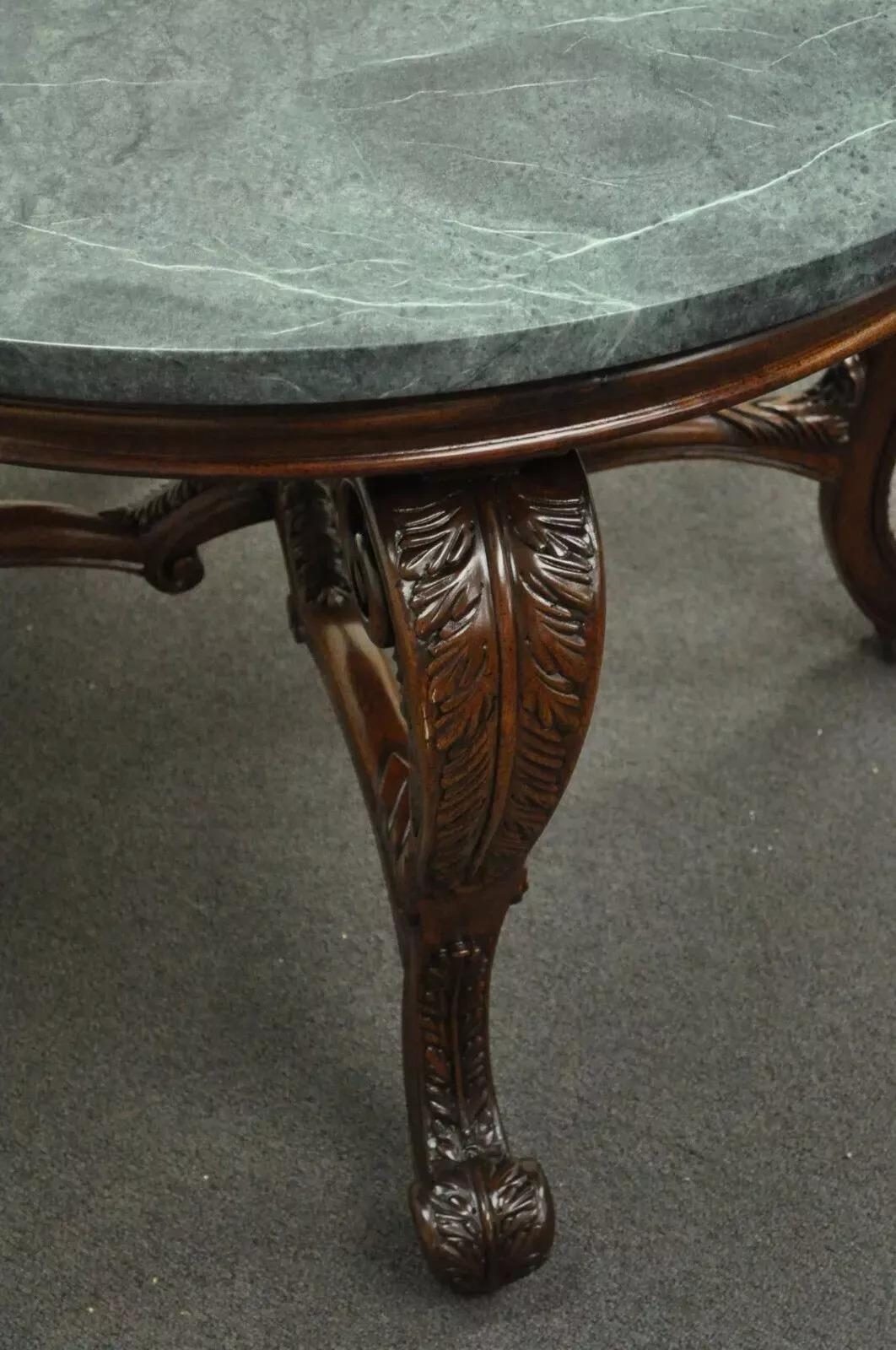 Unknown French Baroque Style Carved Mahogany and Green Marble Top Round Center Table For Sale