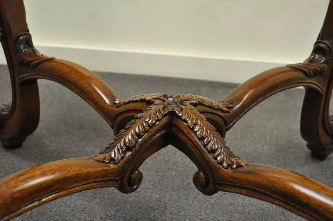 French Baroque Style Carved Mahogany and Green Marble Top Round Center Table For Sale 2