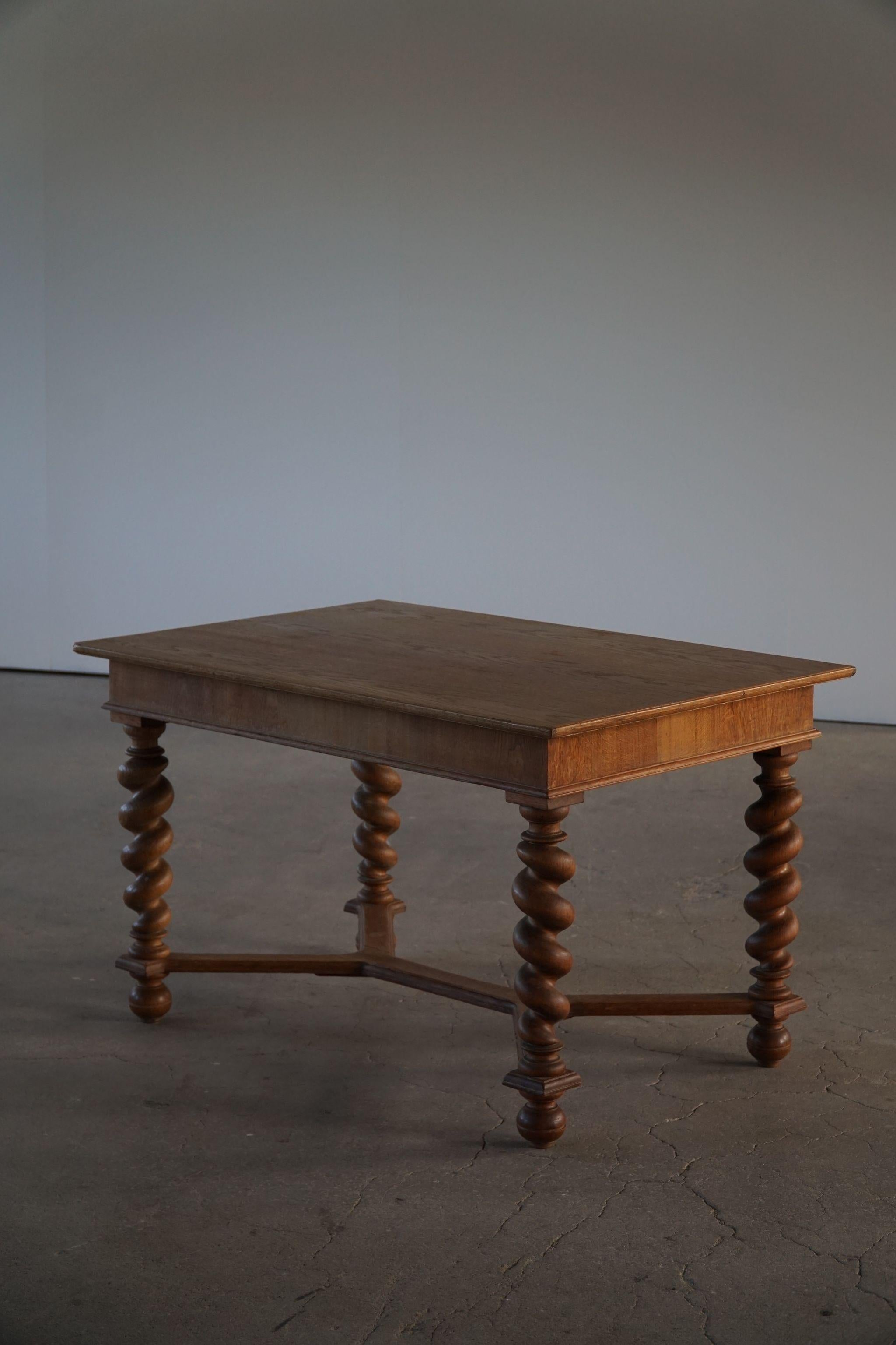 French Baroque Style Dining / Desk Table in Solid Oak, Late 19th Century  8