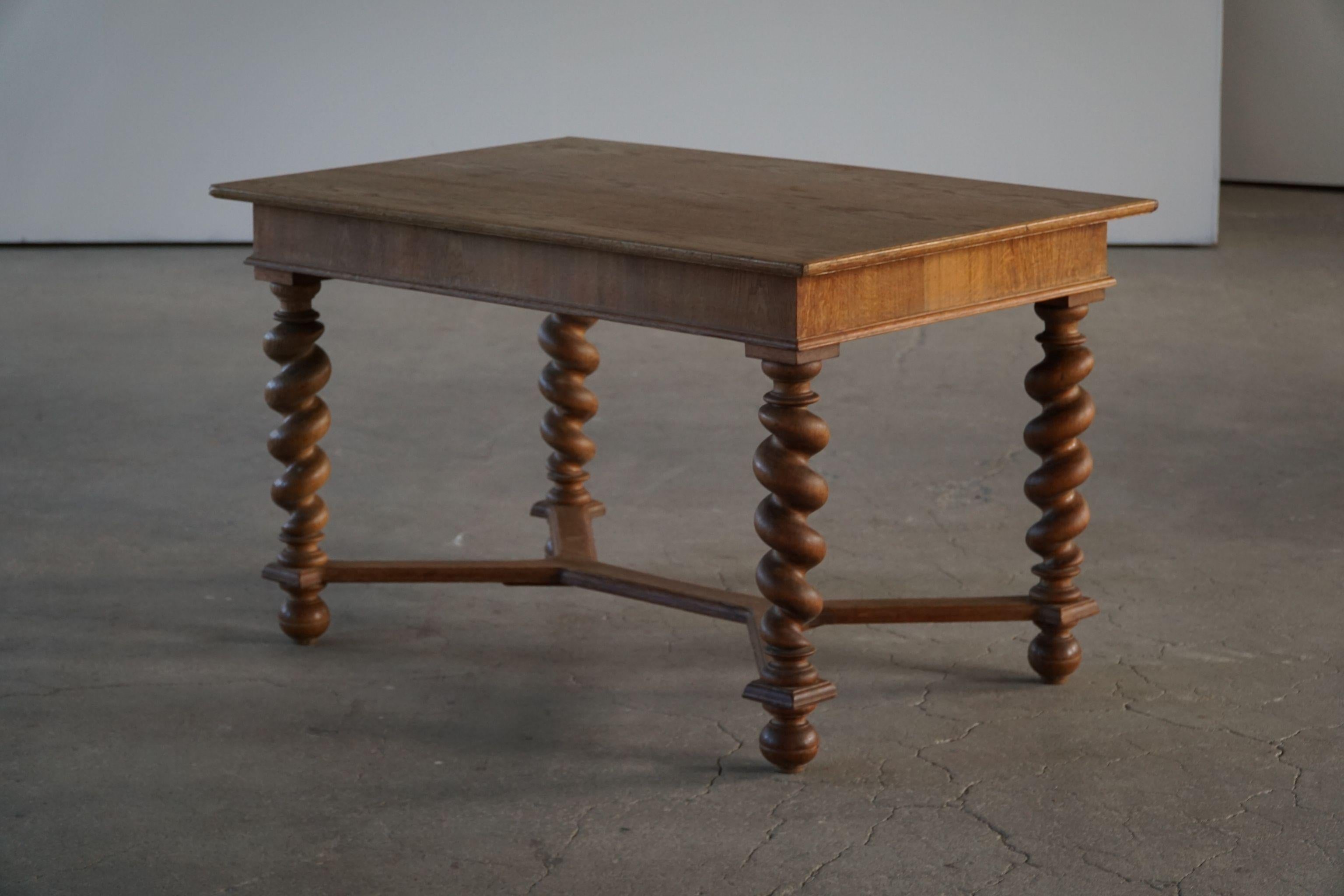 French Baroque Style Dining / Desk Table in Solid Oak, Late 19th Century  9