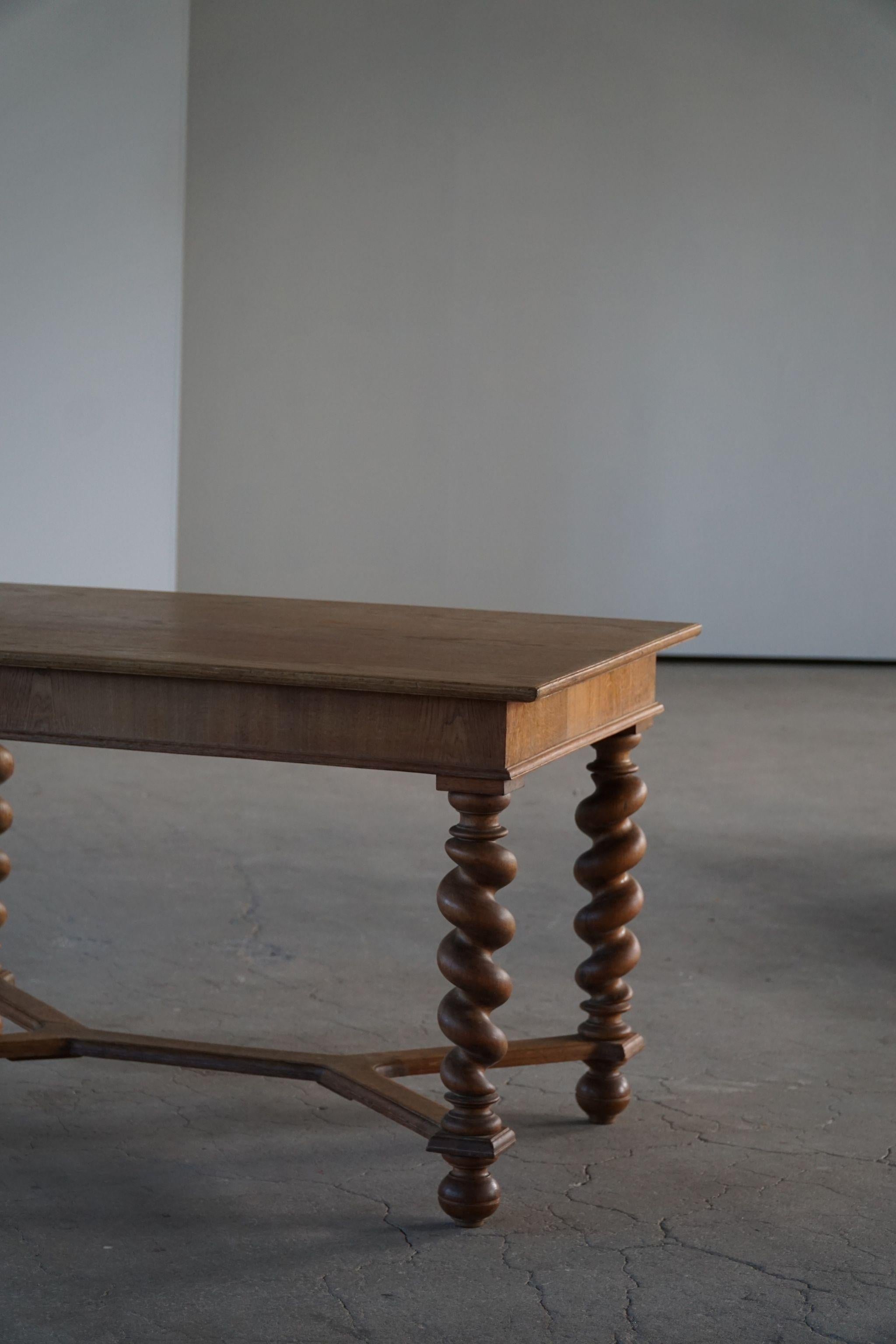 French Baroque Style Dining / Desk Table in Solid Oak, Late 19th Century  10