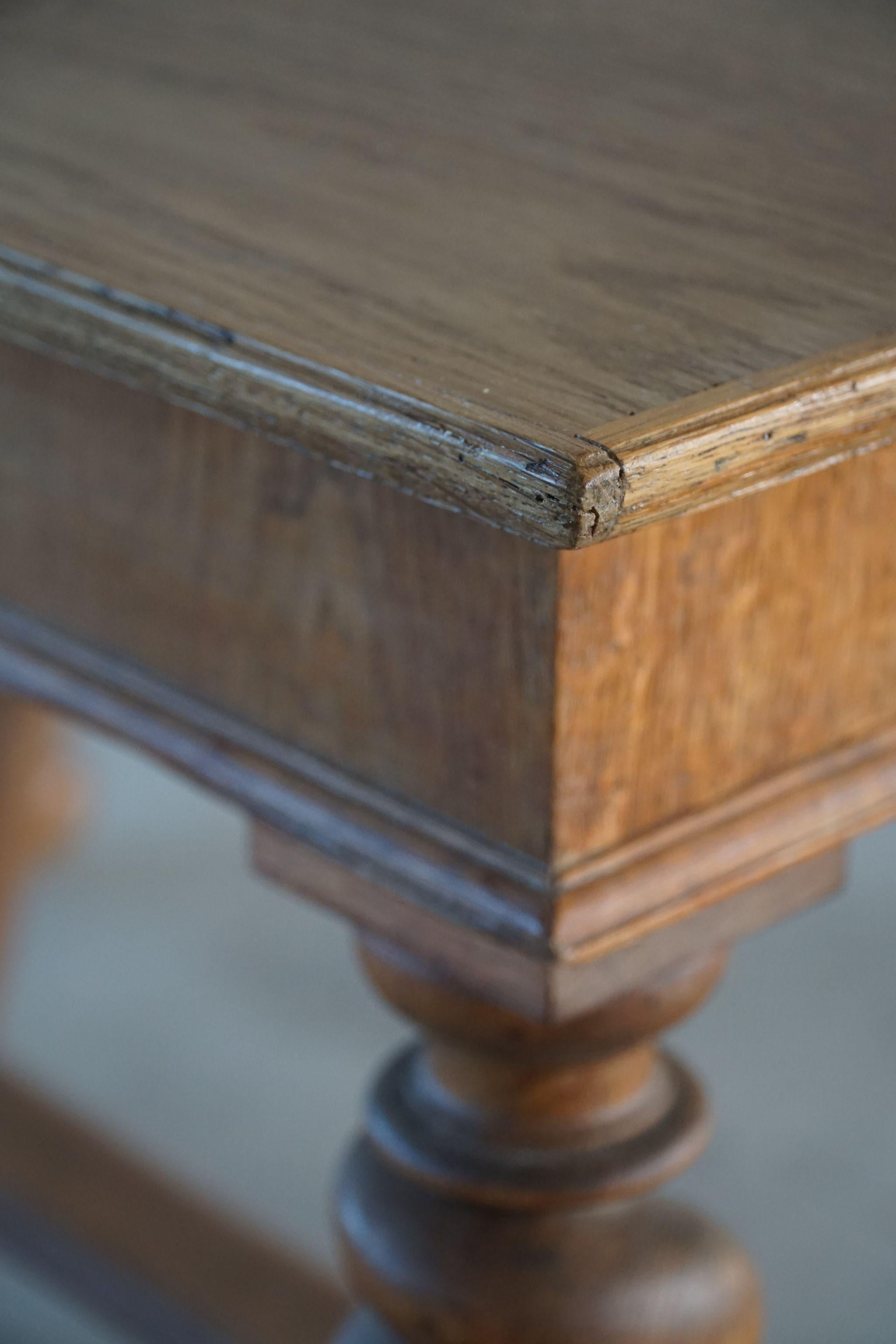 French Baroque Style Dining / Desk Table in Solid Oak, Late 19th Century  12