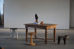 French Baroque Style Dining / Desk Table in Solid Oak, Late 19th Century
