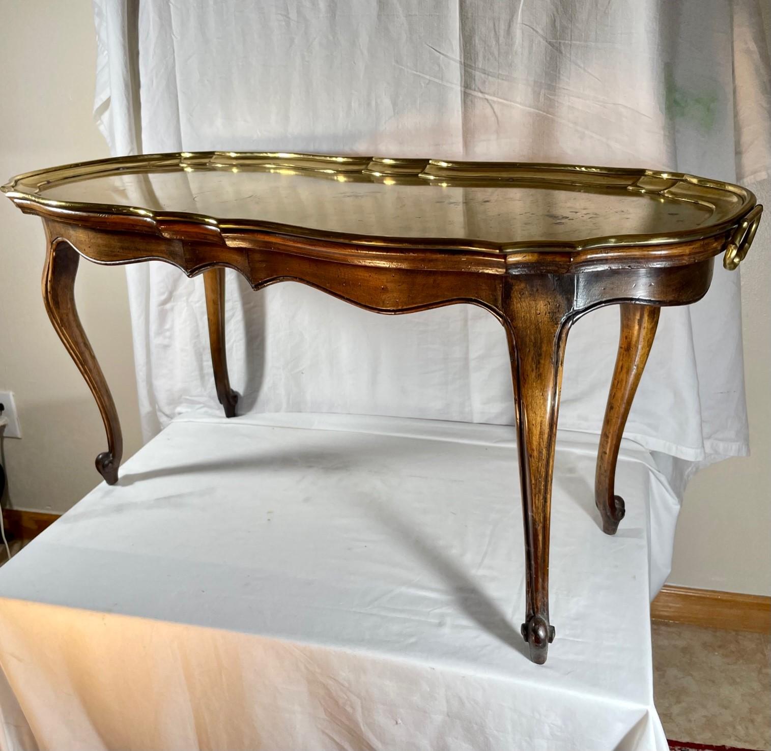 20th Century French Baroque Style German Brass Tray Top Yale Burge Coffee Table For Sale