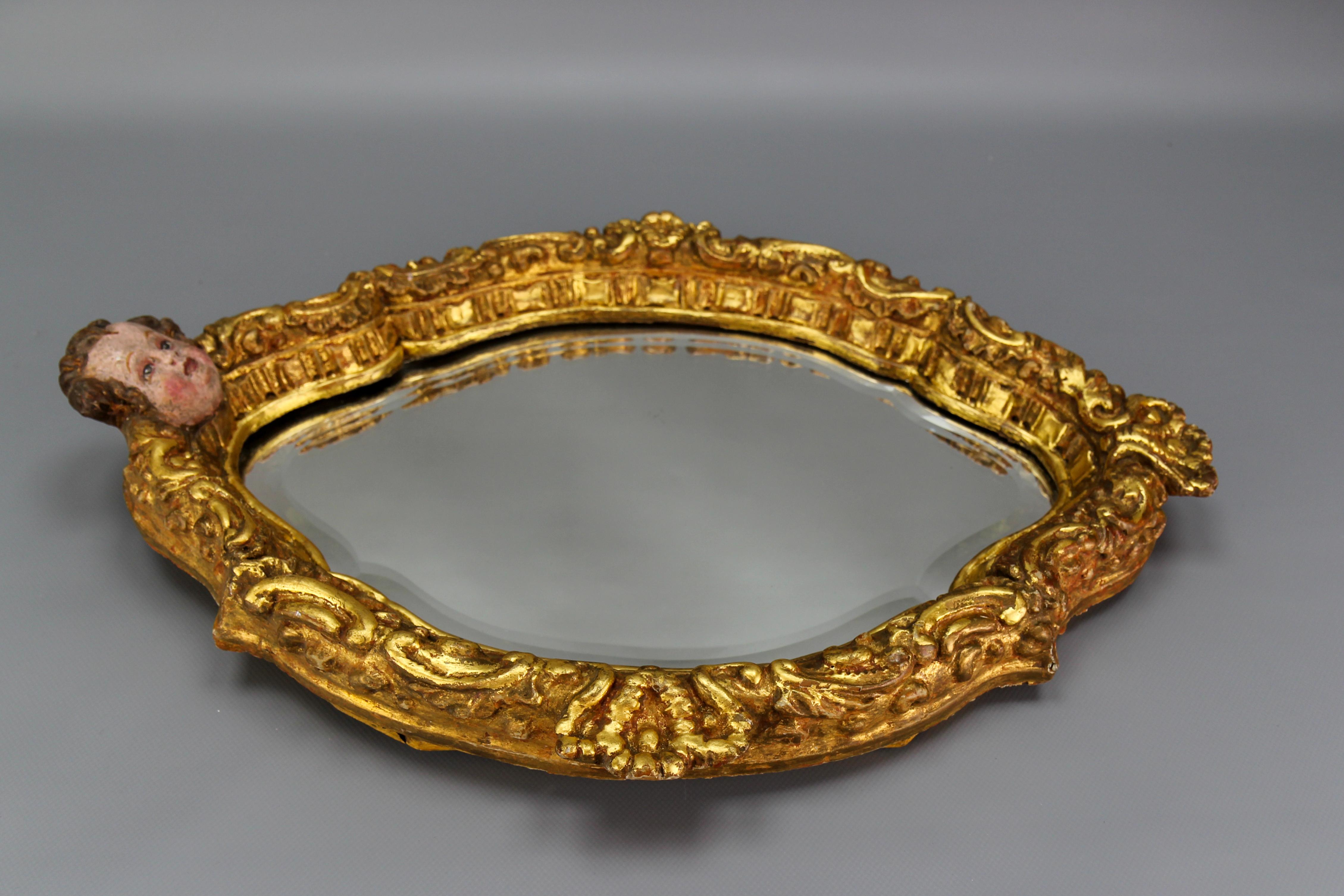 French Baroque Style Gilt Wood Wall Mirror with a Cherub Head For Sale 7