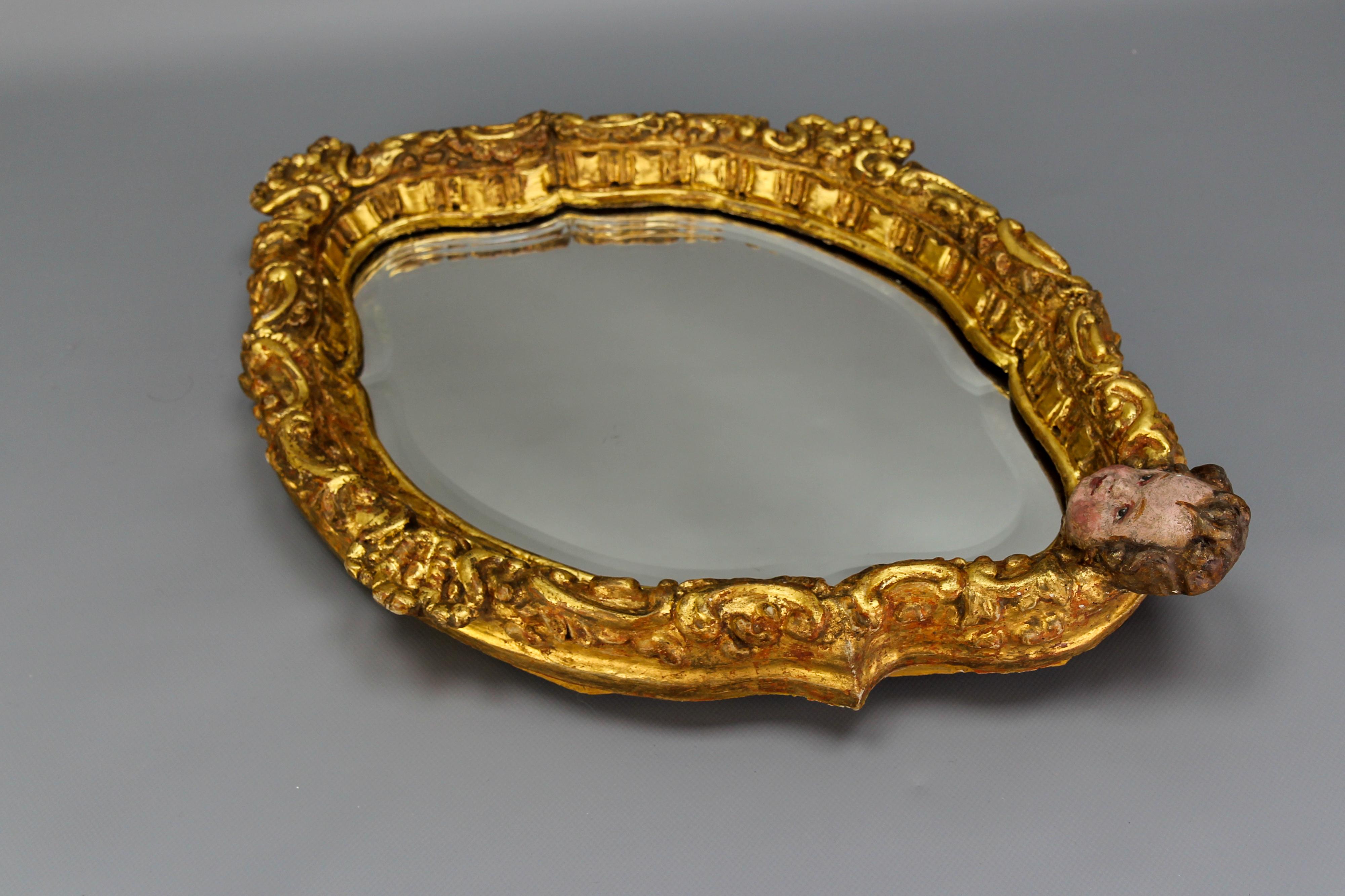 French Baroque Style Gilt Wood Wall Mirror with a Cherub Head For Sale 10