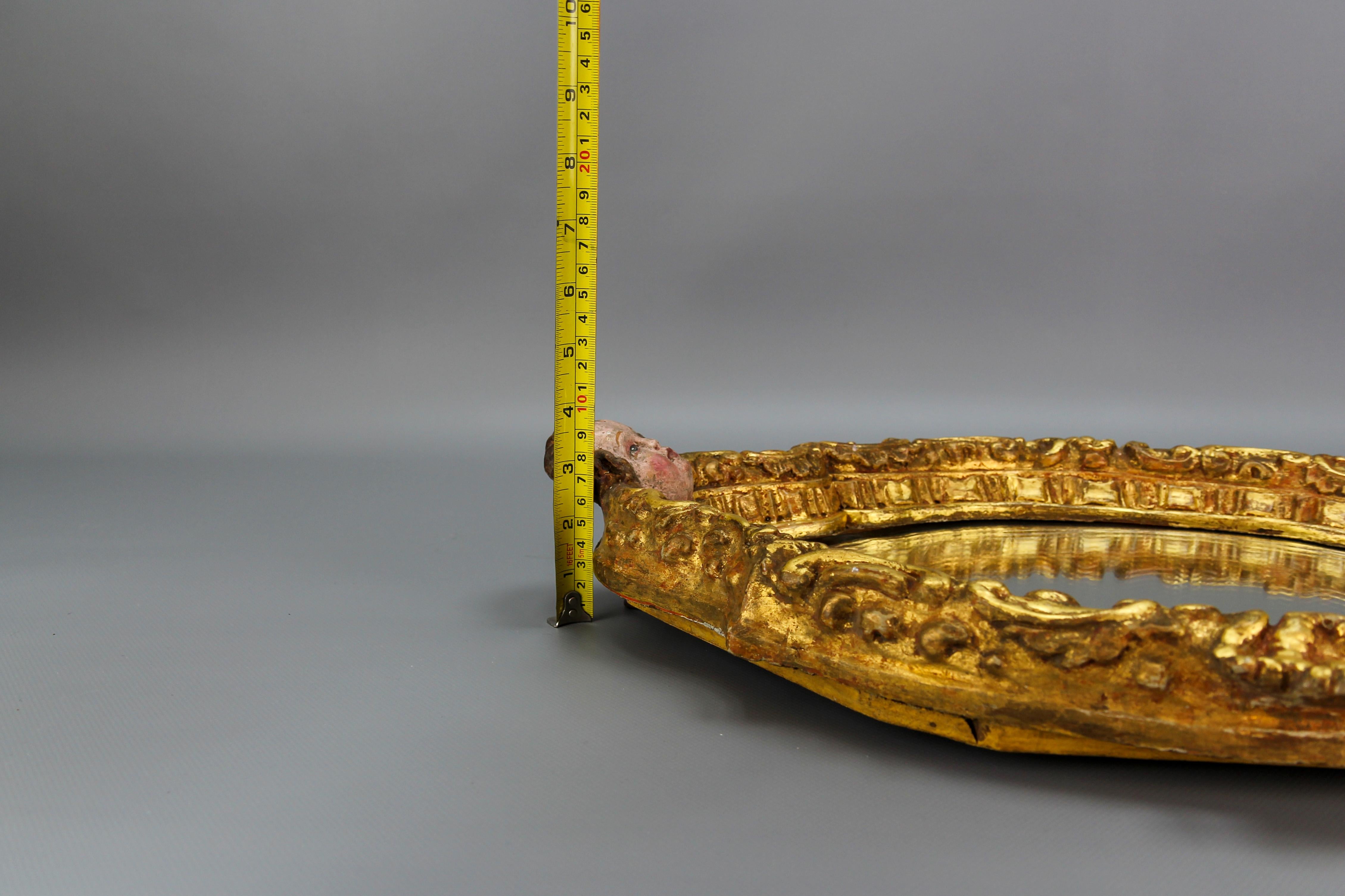 French Baroque Style Gilt Wood Wall Mirror with a Cherub Head For Sale 13
