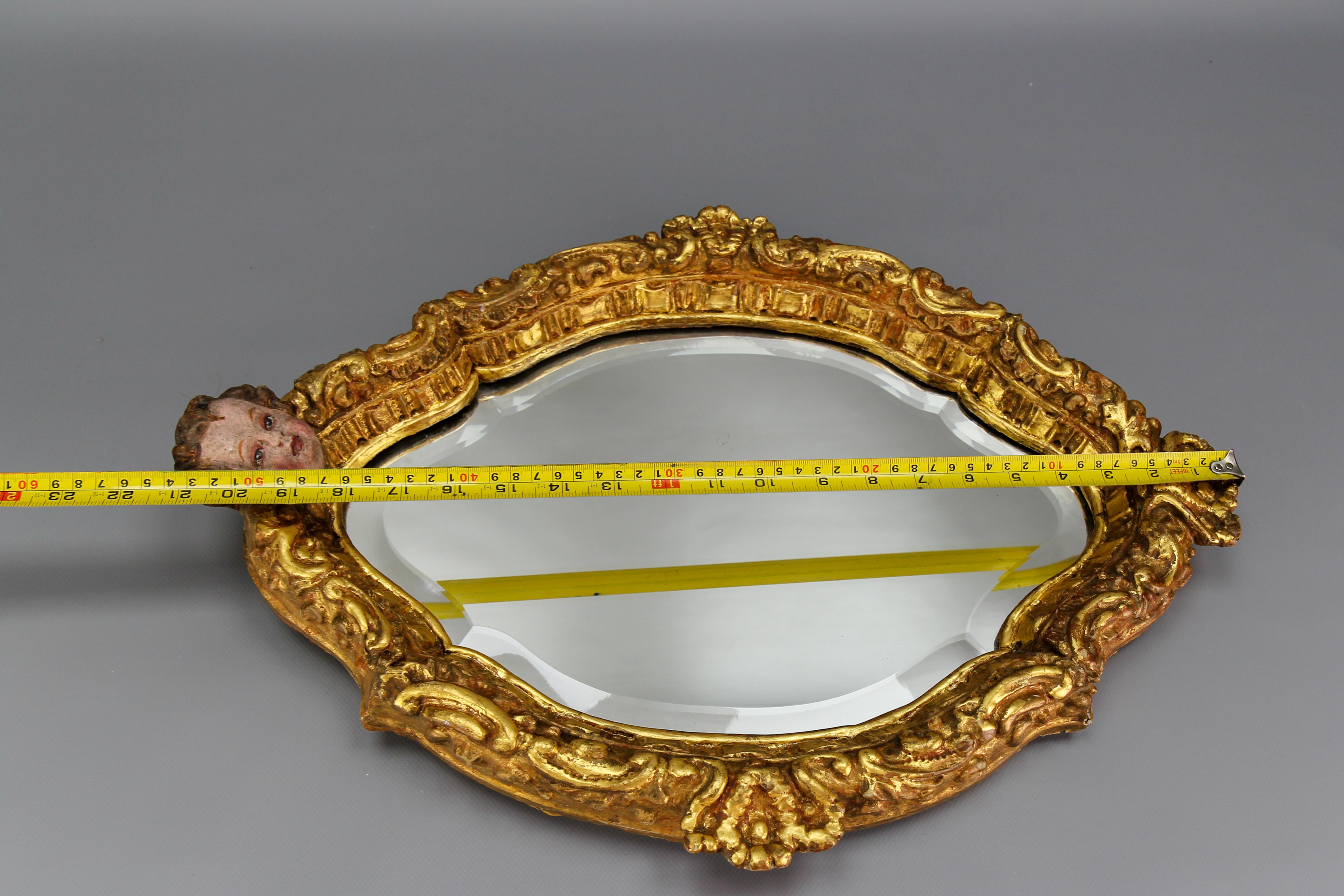 French Baroque Style Gilt Wood Wall Mirror with a Cherub Head For Sale 14