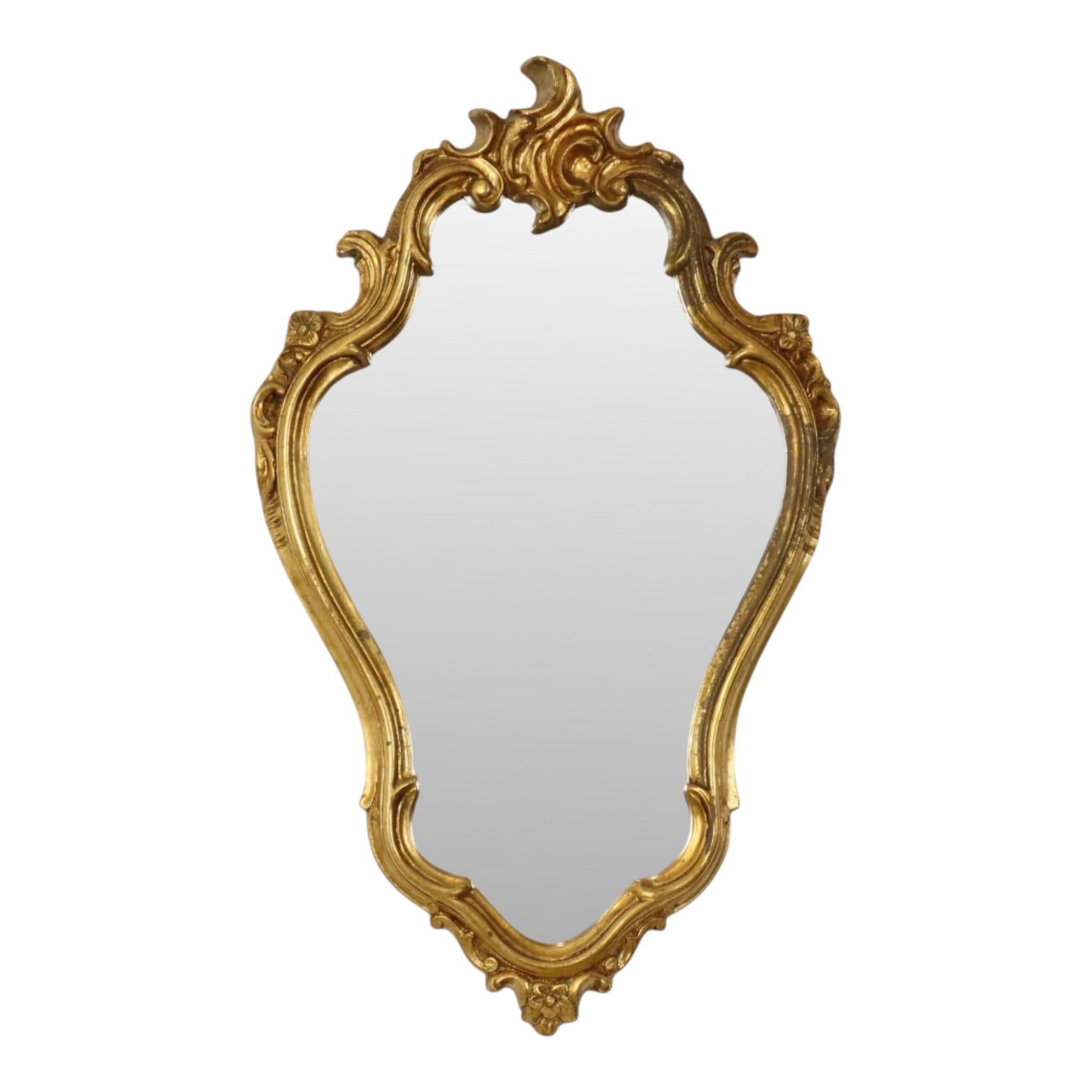 French Baroque-style gold-leaf gilded mirror with crest, 71 cm