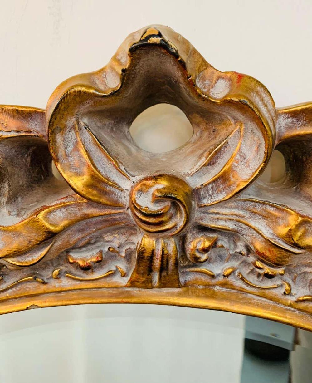 Late 20th Century French Baroque Style Gold Leaf Resin Carved Mirror with Beveled Glass For Sale