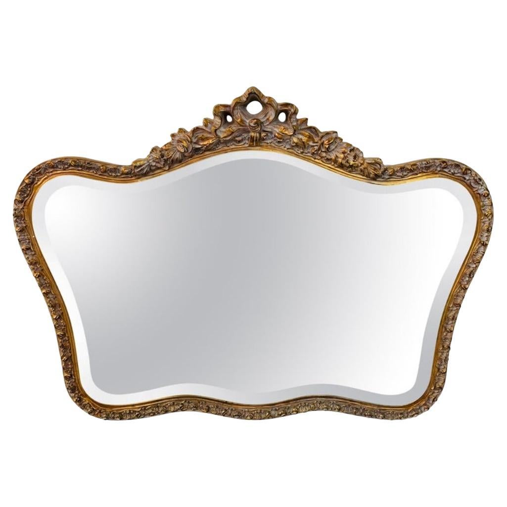 French Baroque Style Gold Leaf Resin Carved Mirror with Beveled Glass For Sale