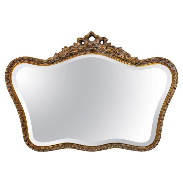 French Mirror with bow, Metal Gold Carved mirror
