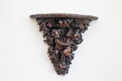 French Baroque Style Hand-Carved Walnut Bracket with Putti and Foliage, 1800s